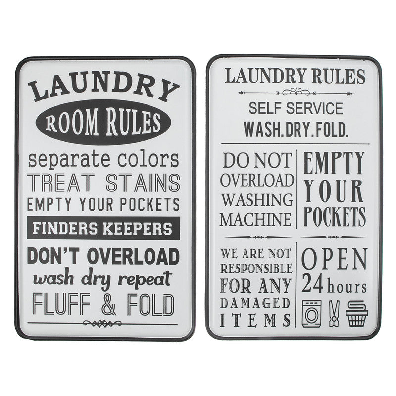 Metal Wall Sign "Laundry Rules" Assorted Set of 2 Home Wall Decor