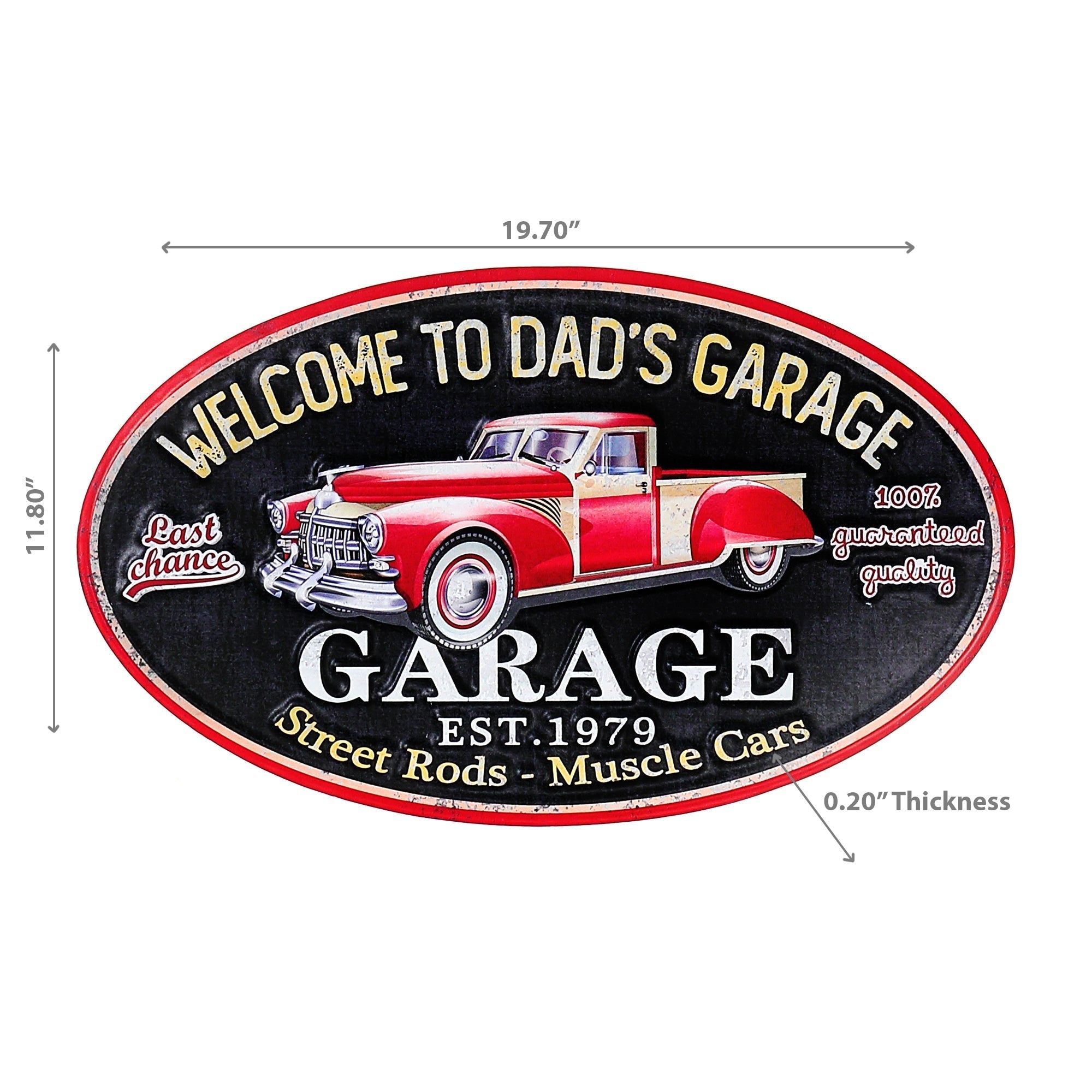 Embossed Oval Metal Sign Welcome To Dad's Garage, Vintage Wall Decor, Garage Accent