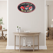 Embossed Oval Metal Sign Legends Never Die, Inspirational Wall Decor, Man Cave Accent
