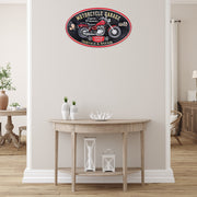 Embossed Oval Metal Sign Motorcycle Garage, Vintage Wall Art, Man Cave Decor