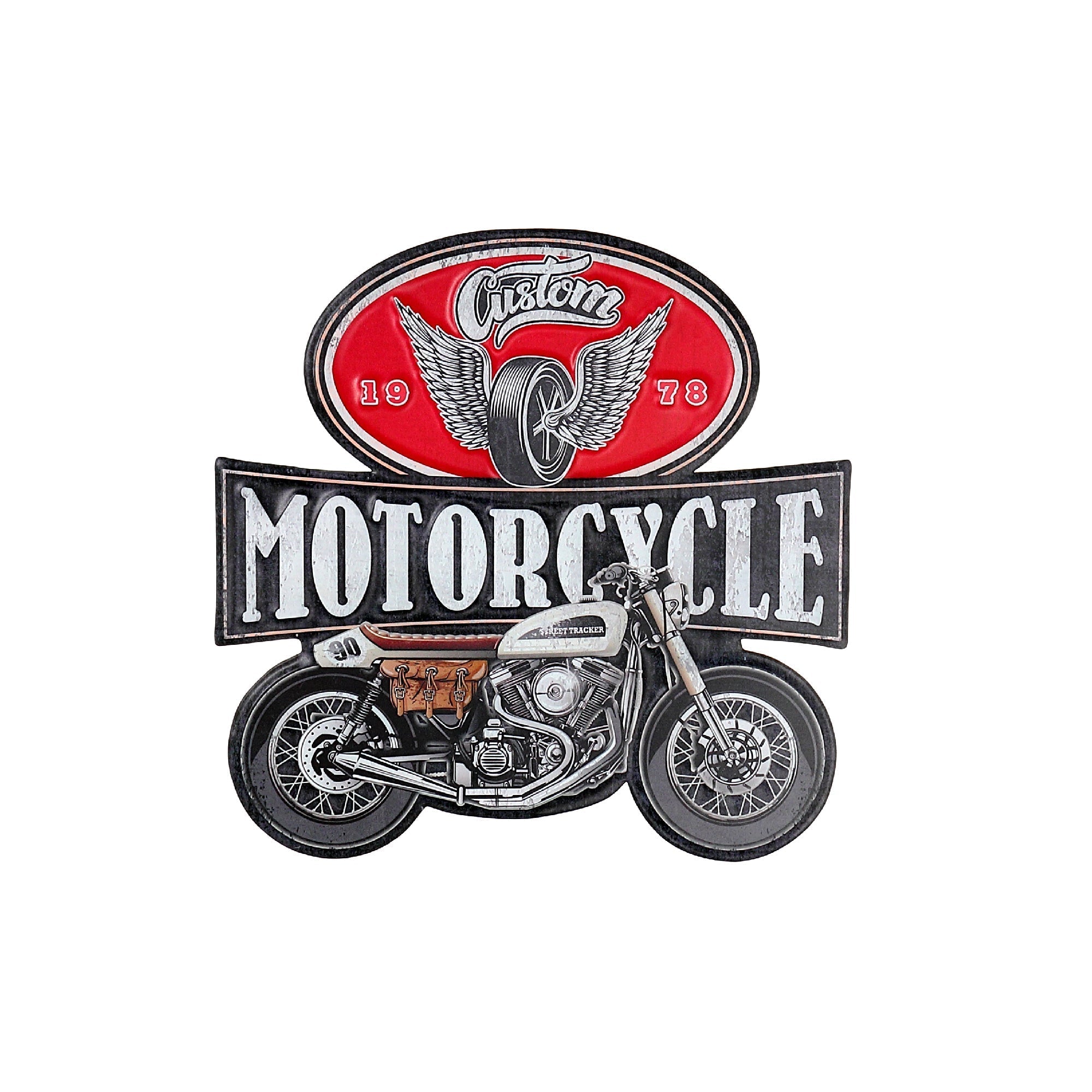 Embossed Metal Sign Motorcycle, Vintage Wall Decor, Man Cave Accent