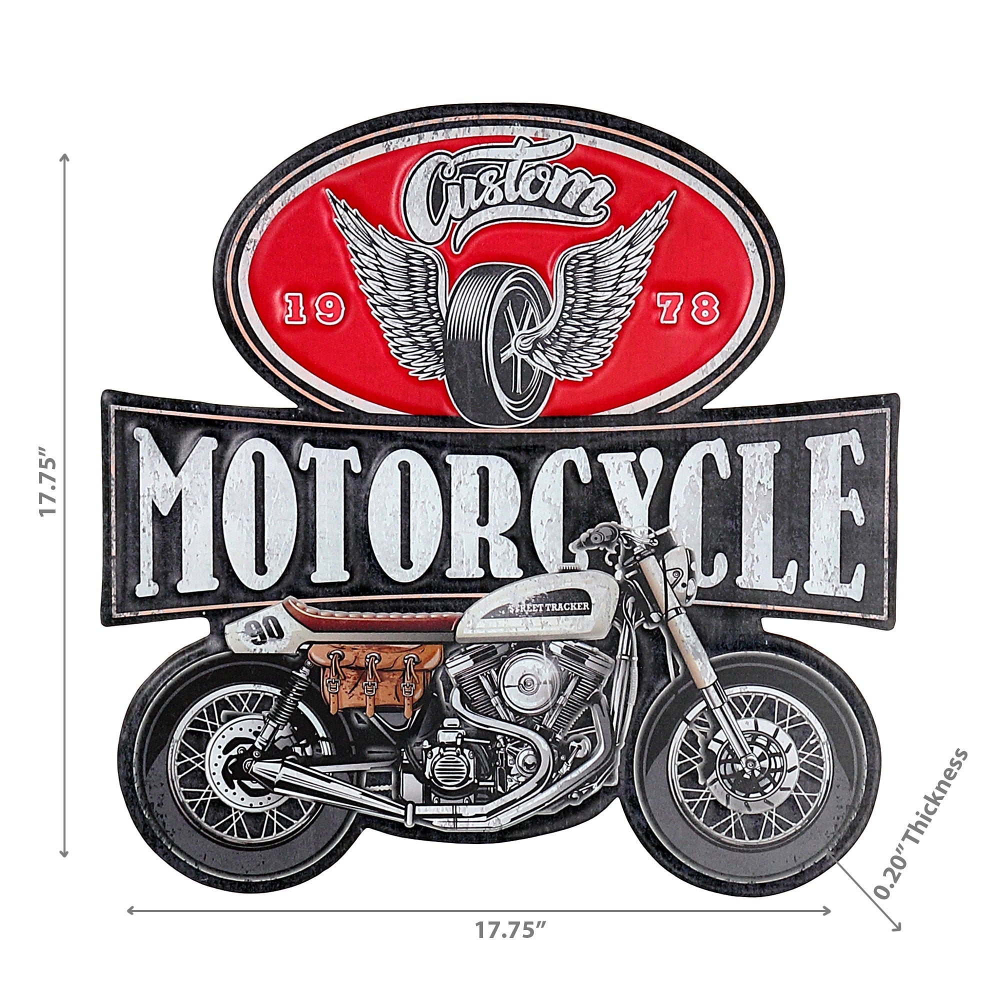Embossed Metal Sign Motorcycle, Vintage Wall Decor, Man Cave Accent