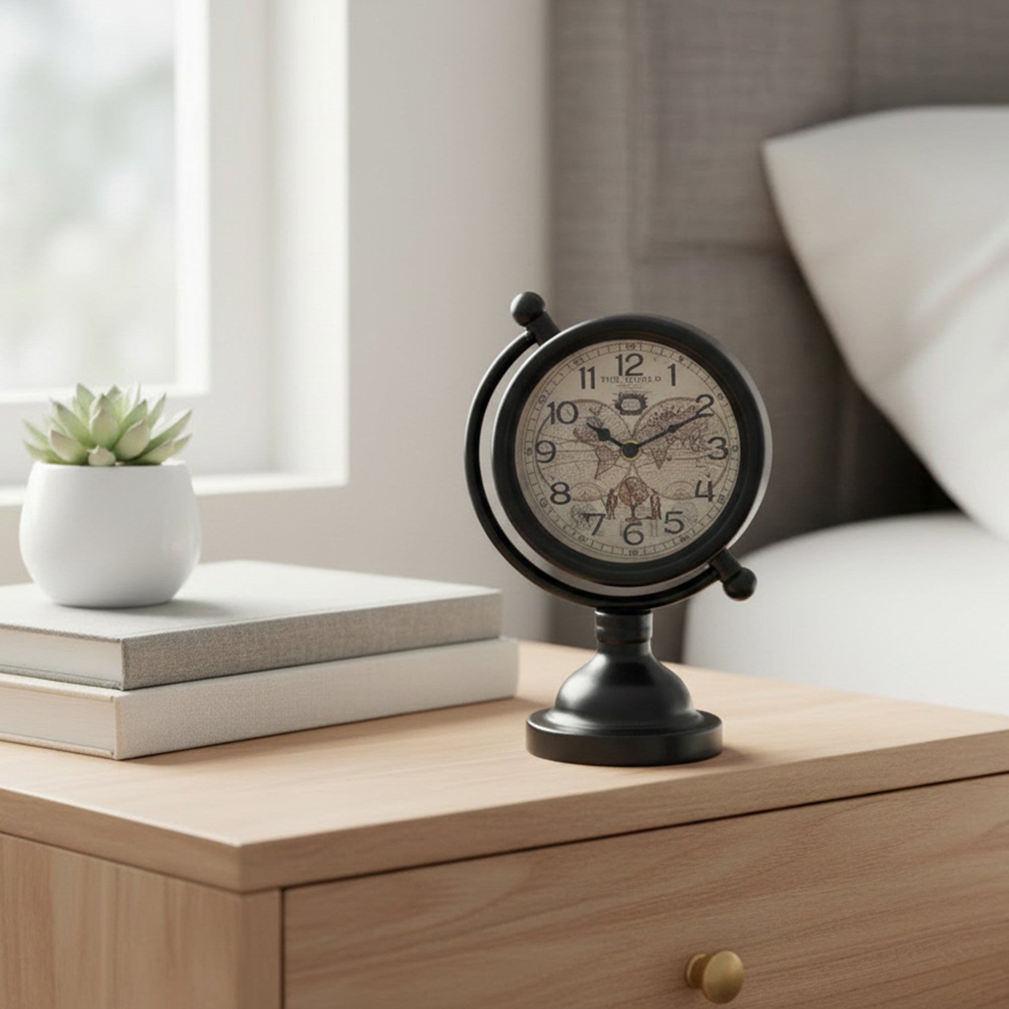Classic Globe-Shaped Vintage Iron Table Clock