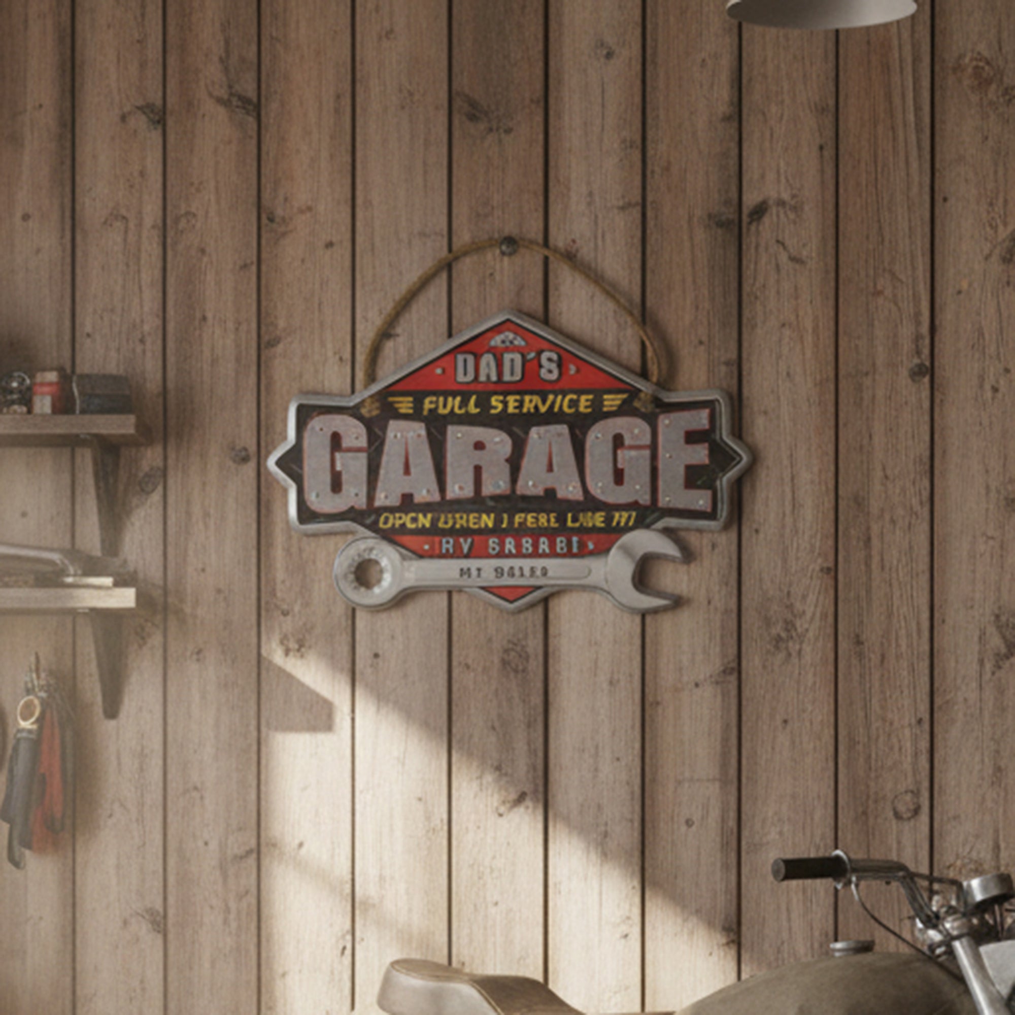 Embossed Metal Wall Sign “Dad’s Full Service Garage” - Set of 2