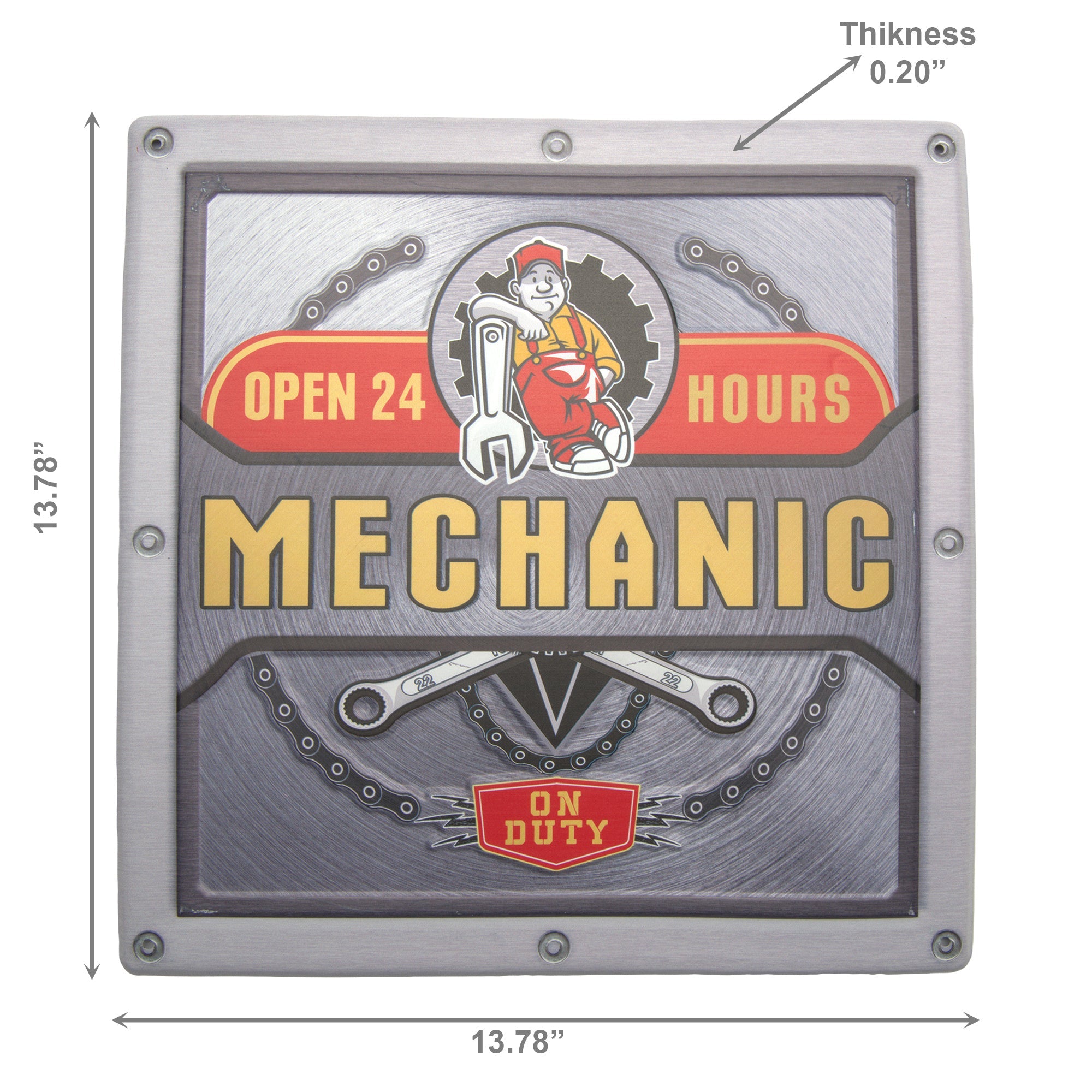Embossed Metal Wall Sign “24 Hrs Mechanic On Duty”