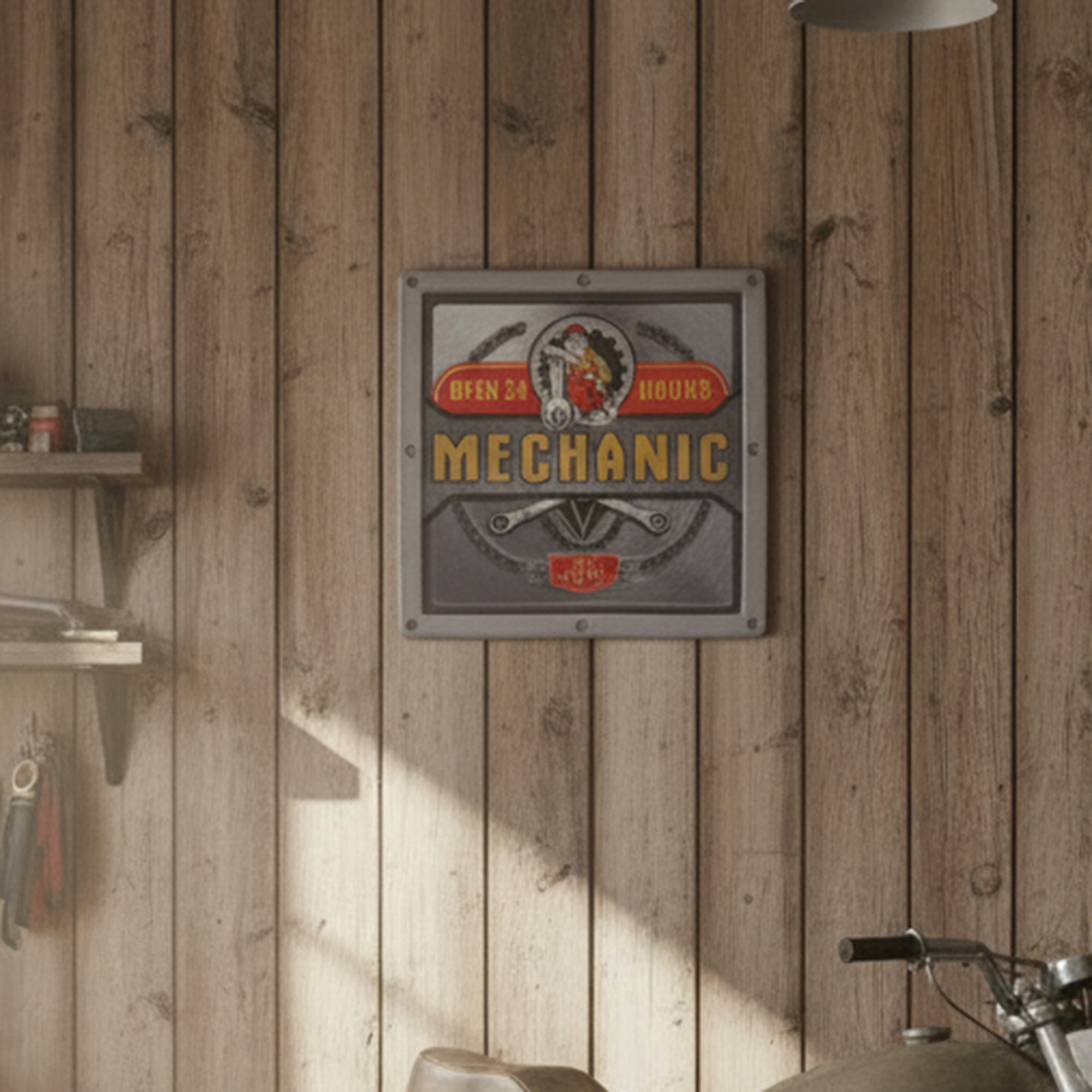 Embossed Metal Wall Sign “24 Hrs Mechanic On Duty”