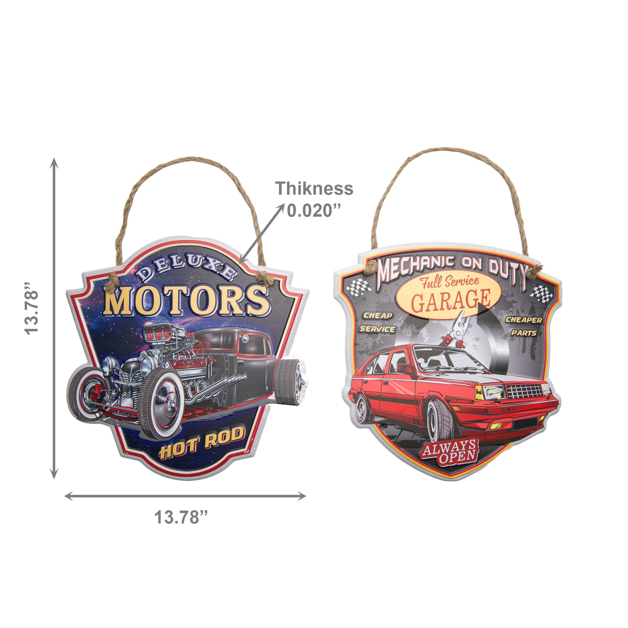Assorted Embossed Metal Wall Signs “Motor/Garage Service” - Set of 2