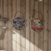 Assorted Embossed Metal Wall Signs “Motor/Garage Service” - Set of 2