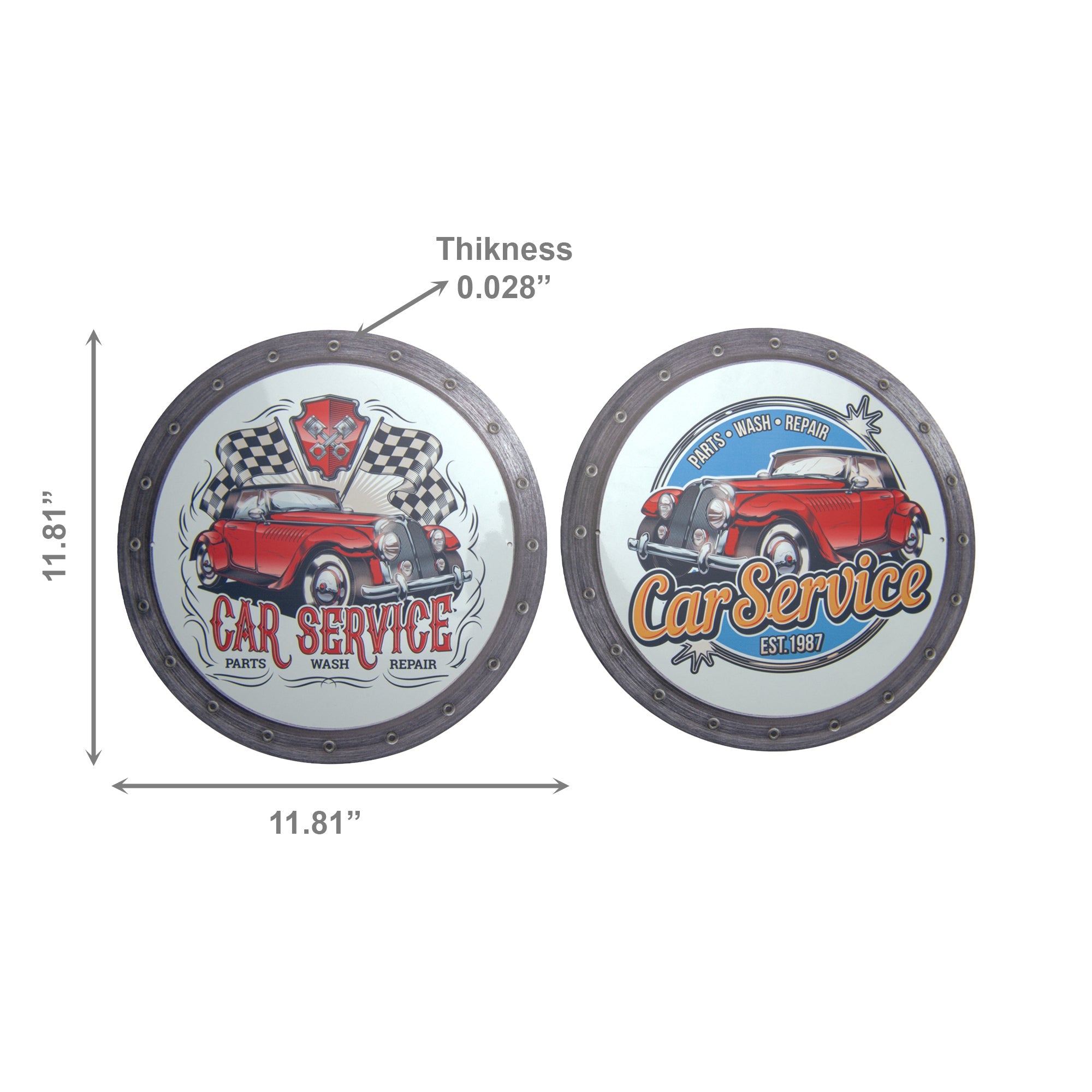 Assorted Round Metal Wall Signs “Car Service” - Set of 2