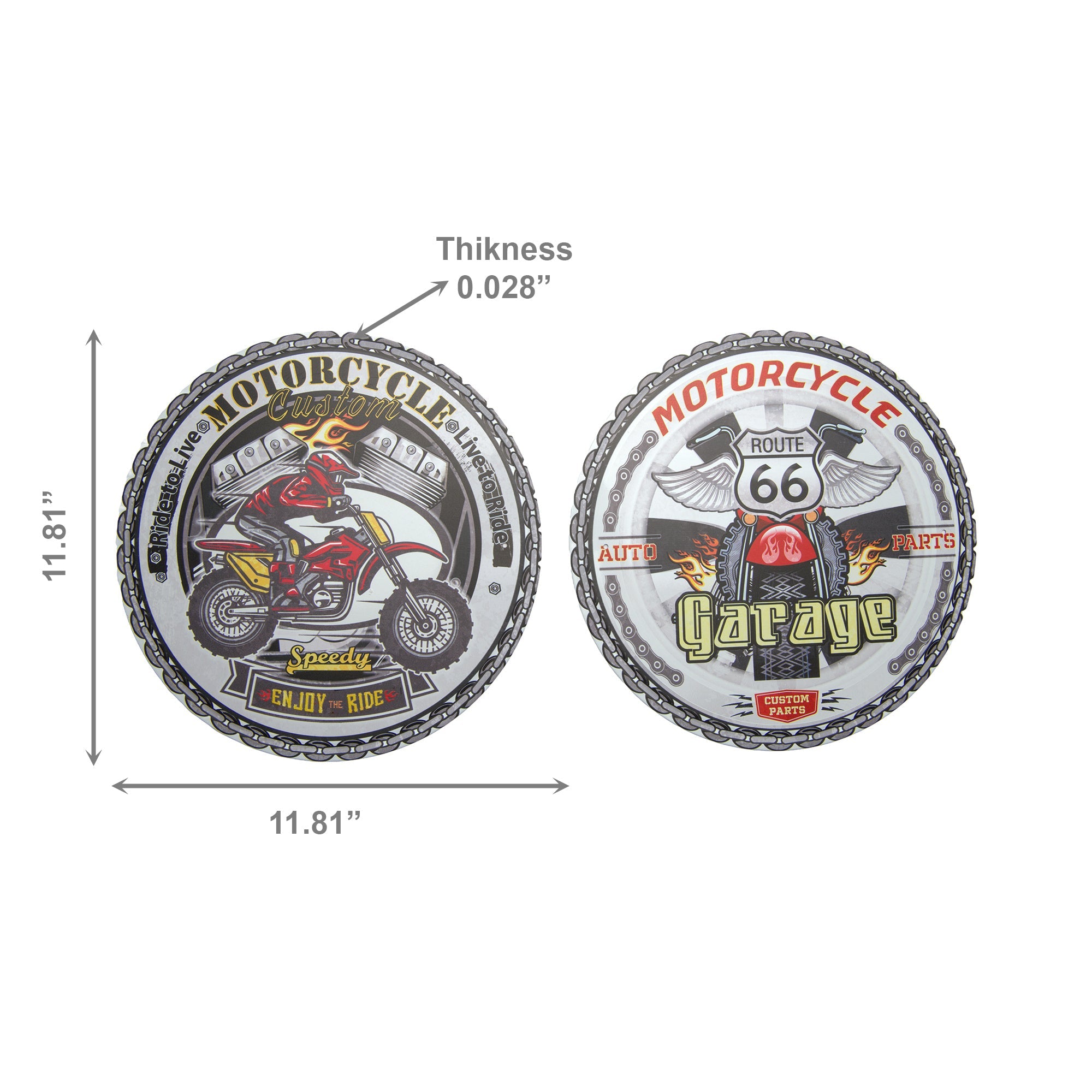 Assorted Round Metal Wall Signs “Motorcycle” - Set of 2