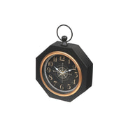 Black Octagon Metal Table Clock Decorative Desk and Shelf Timepiece