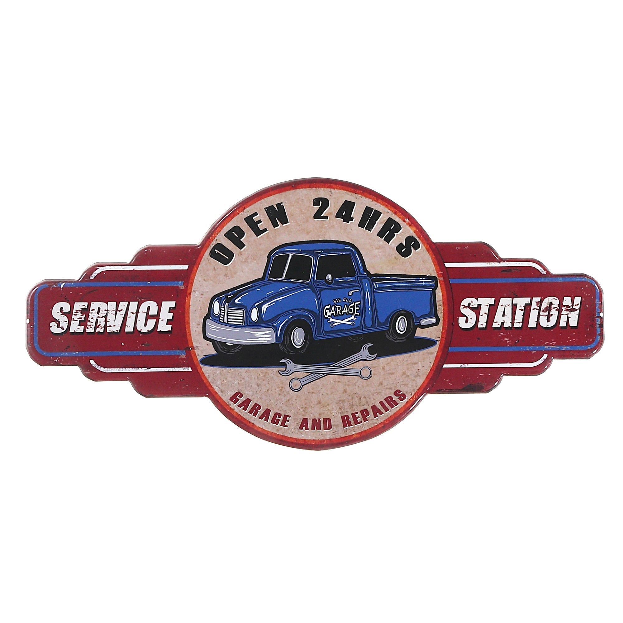 Embossed Metal Wall Sign Service Station, Vintage Wall Decor, Garage Accent