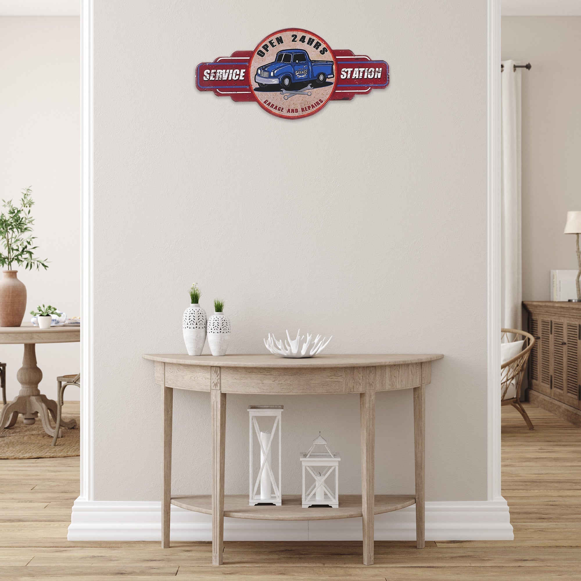 Embossed Metal Wall Sign Service Station, Vintage Wall Decor, Garage Accent