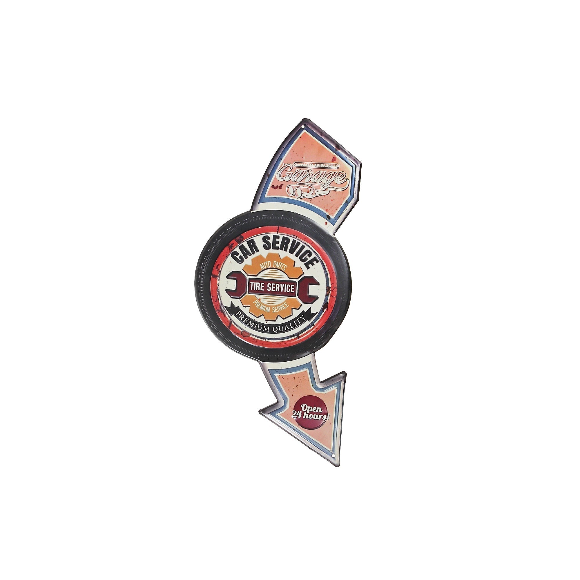 Embossed Metal Wall Sign Car And Tire Service, Vintage Garage Wall Art, Man Cave Decor