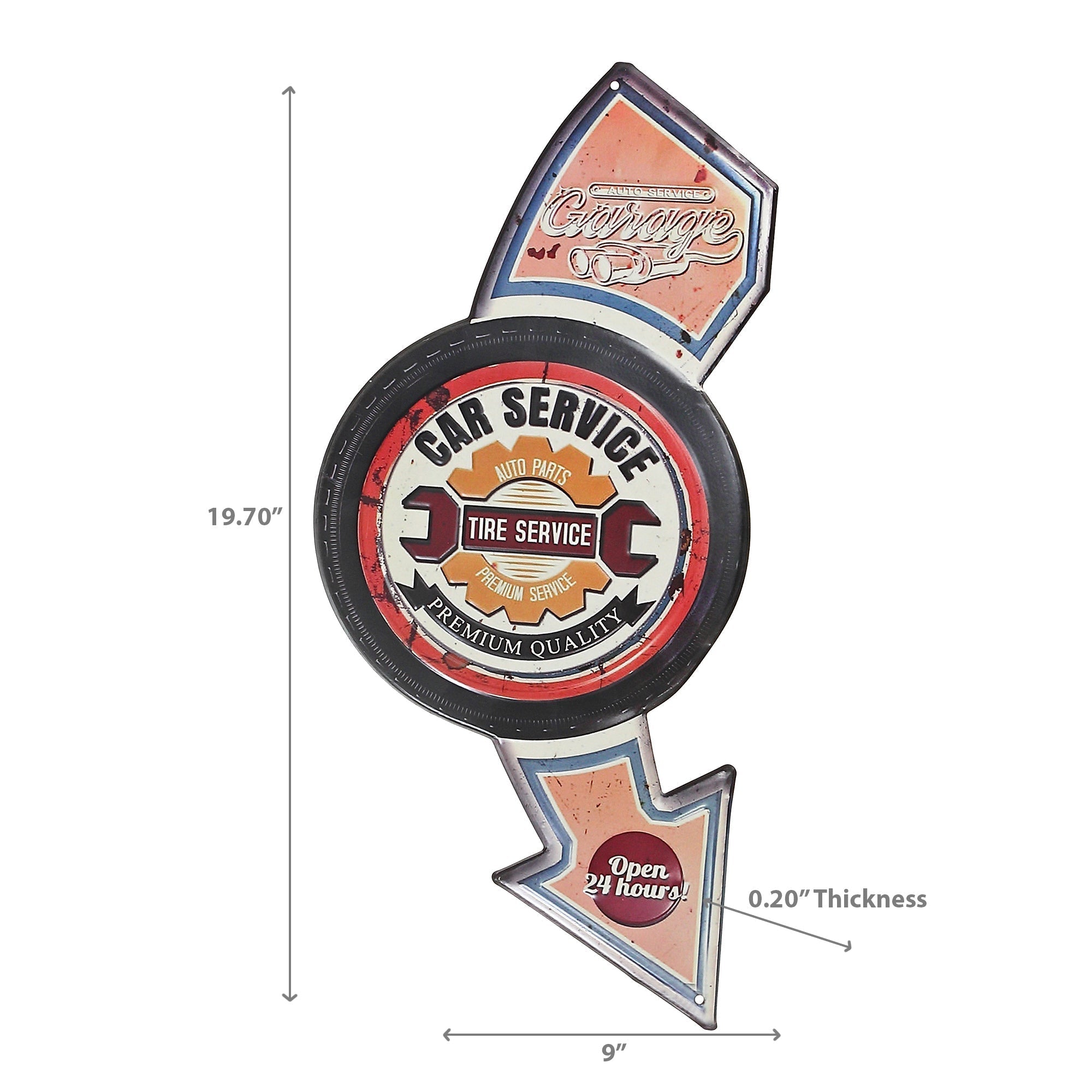 Embossed Metal Wall Sign Car And Tire Service, Vintage Garage Wall Art, Man Cave Decor