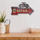 Embossed Metal Wall Sign Motorcycle Repair Shop