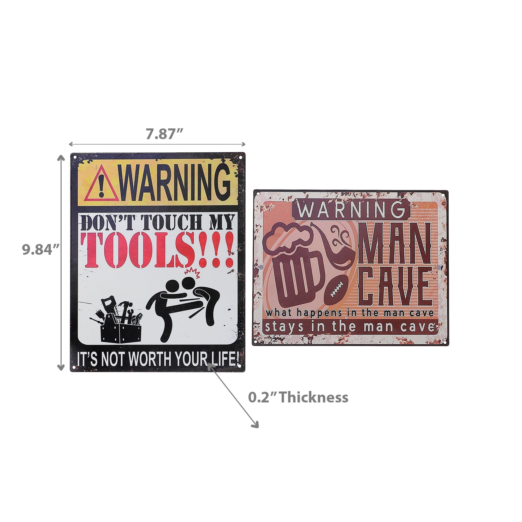 Embossed Metal Wall Sign Man Cave & Don'T Touch My Tools Set Of 2, Man Cave Metal Wall Sign Set Of 2, Garage Decor
