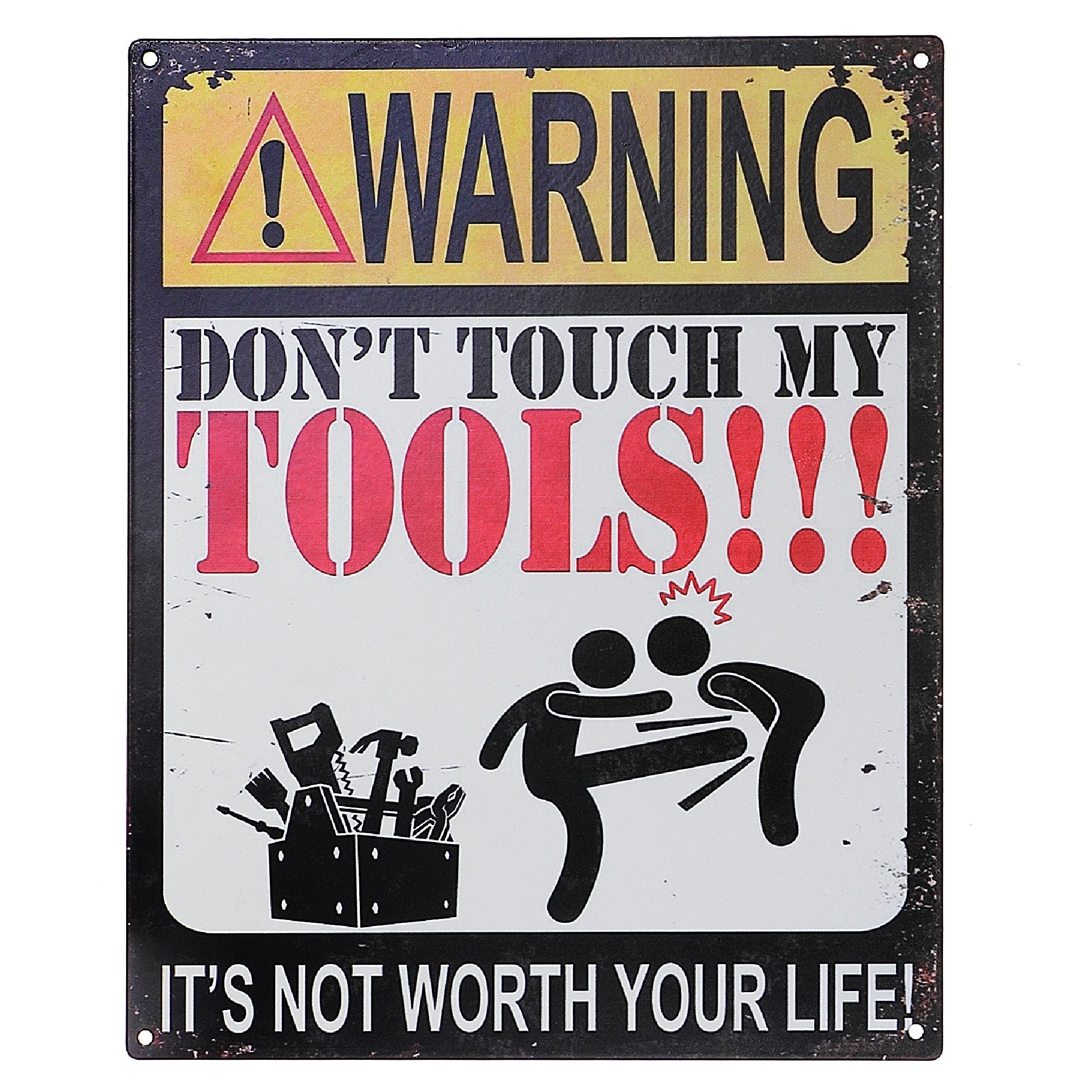Embossed Metal Wall Sign Man Cave & Don'T Touch My Tools Set Of 2, Man Cave Metal Wall Sign Set Of 2, Garage Decor