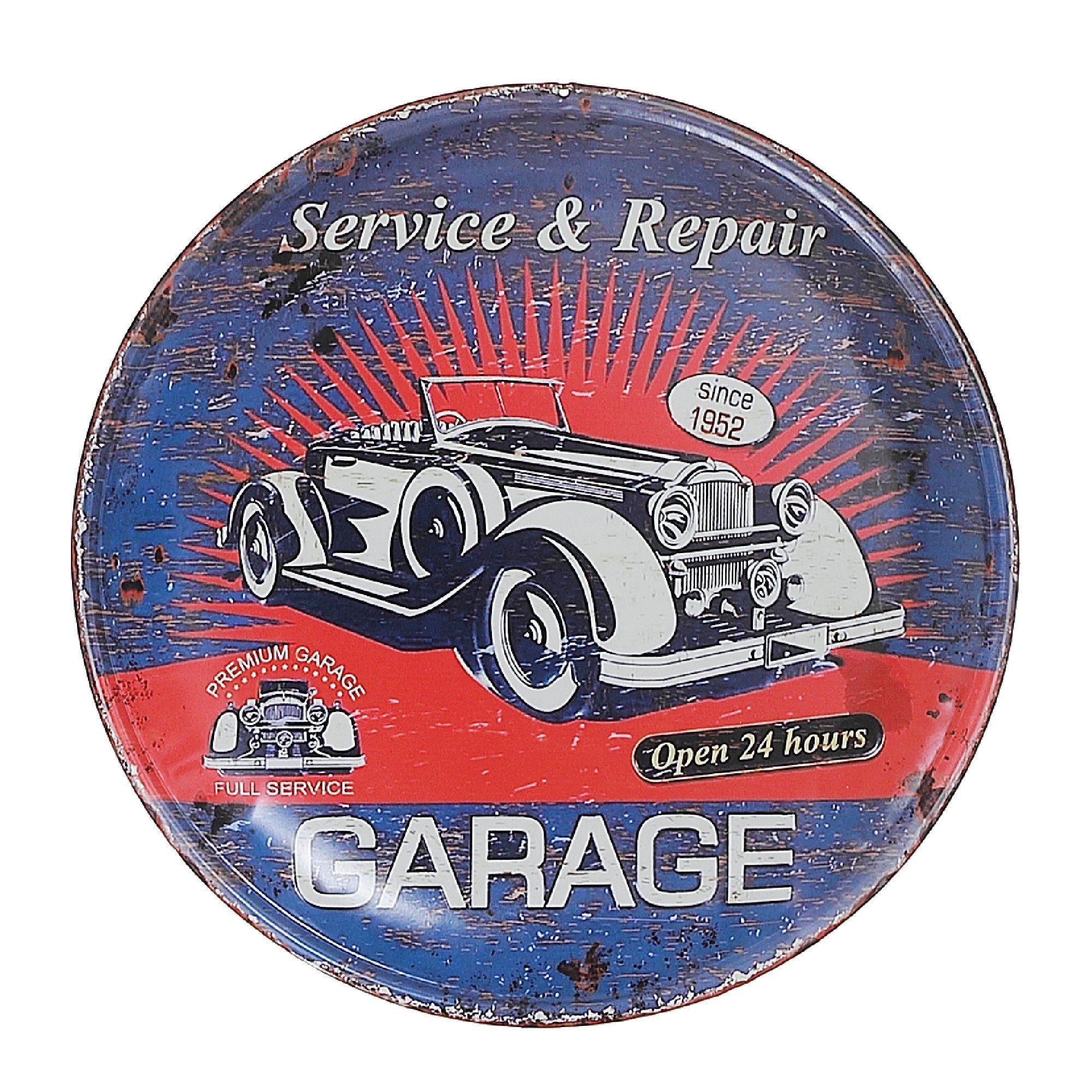 Embossed Round Metal Wall Sign Garage Auto Repair Set Of 2, Round Metal Garage Wall Sign Set Of 2, Auto Repair Decor