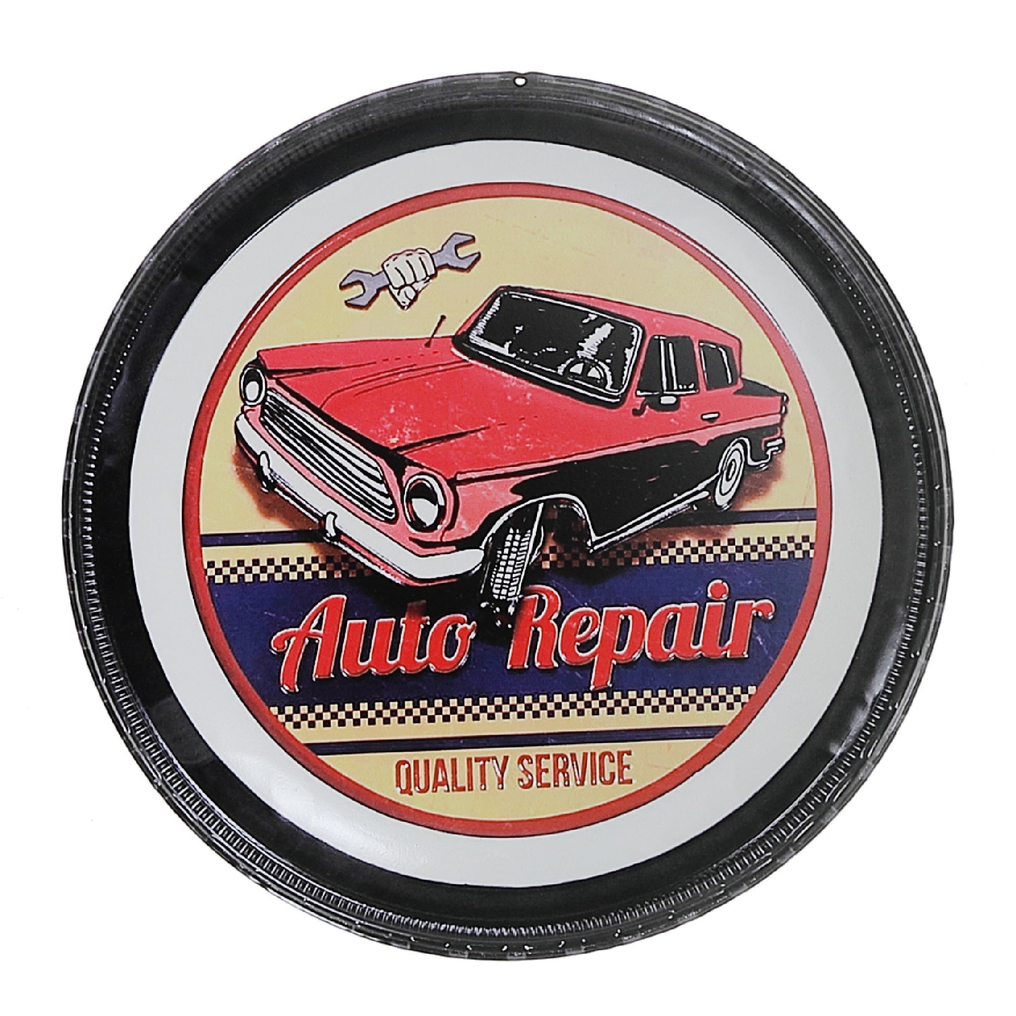Embossed Round Metal Wall Sign Garage Auto Repair Set Of 2, Round Metal Garage Wall Sign Set Of 2, Auto Repair Decor