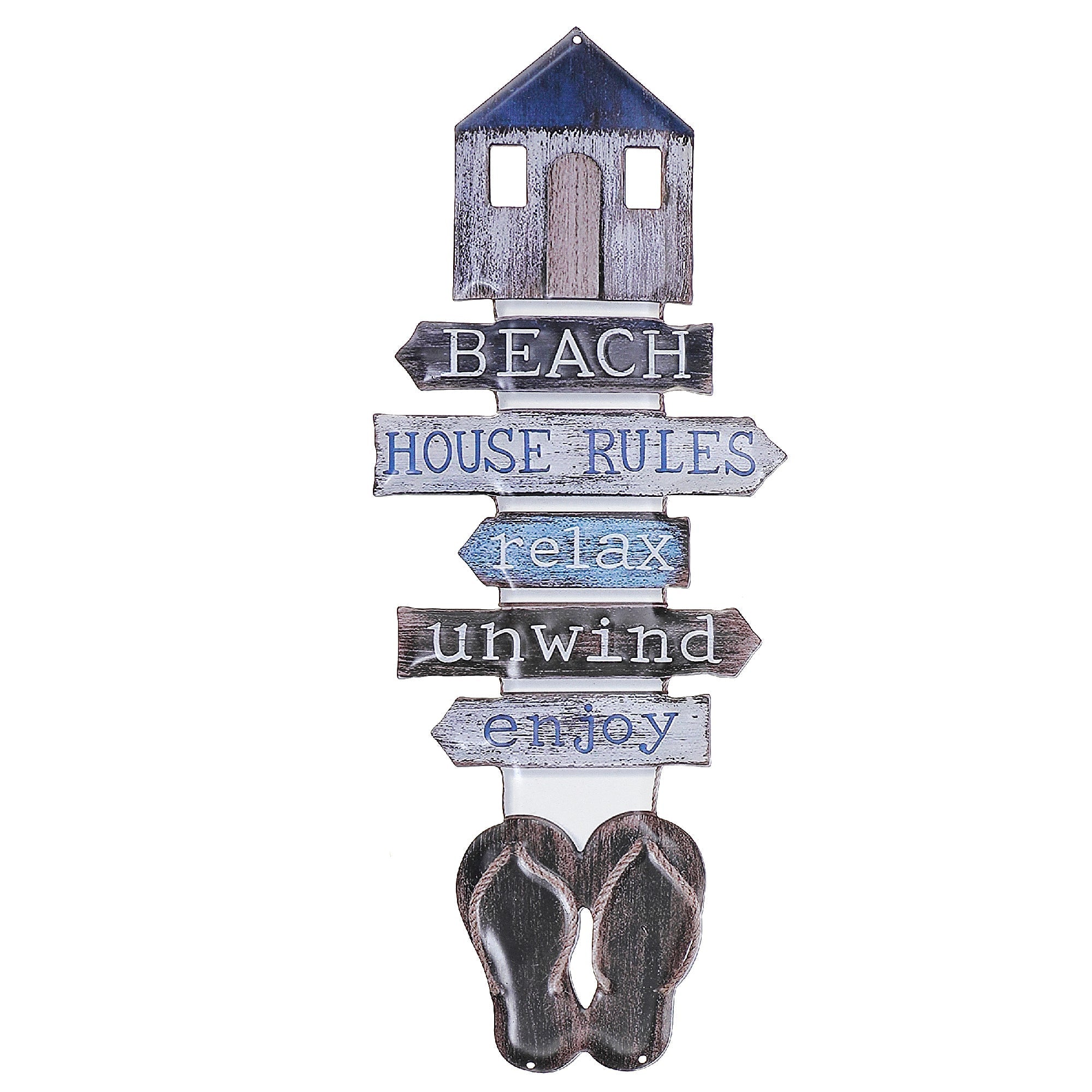 Embossed Metal Beach House Rules Wall Sign, Coastal Beach Home Decor