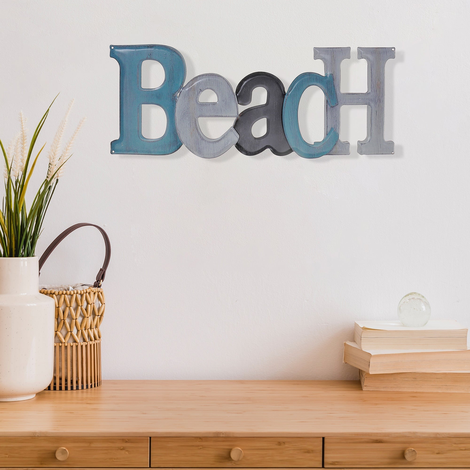Embossed Metal Beach Wall Sign, Coastal Nautical Wall Decor