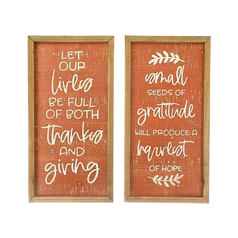 Framed Etched Harvest/Thanksgiving Wall Plaque – Assorted Designs, Set of 2
