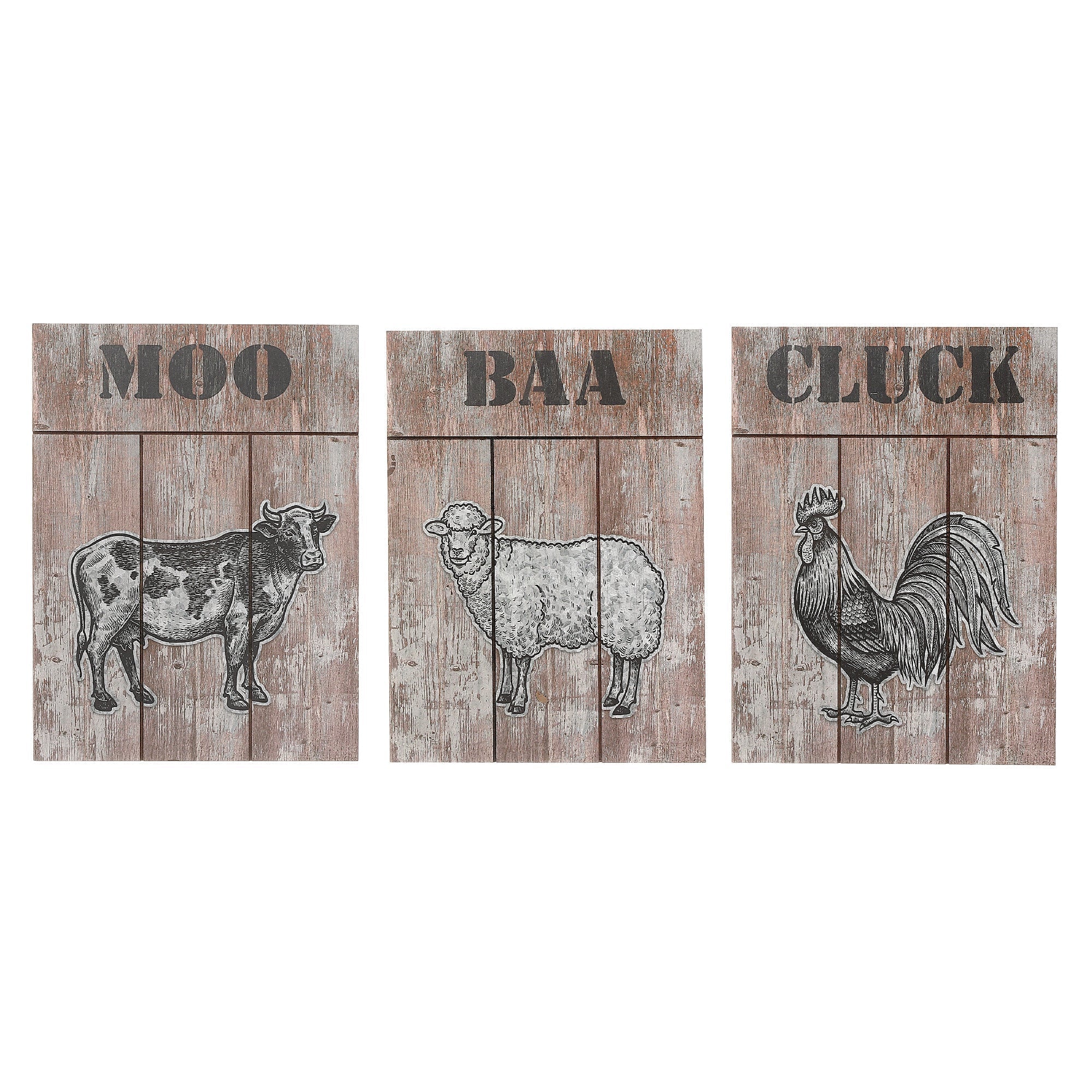 Wooden Wall Sign With Metal Accent Farm Animals Rustic Home Wall Decor - Set of 3