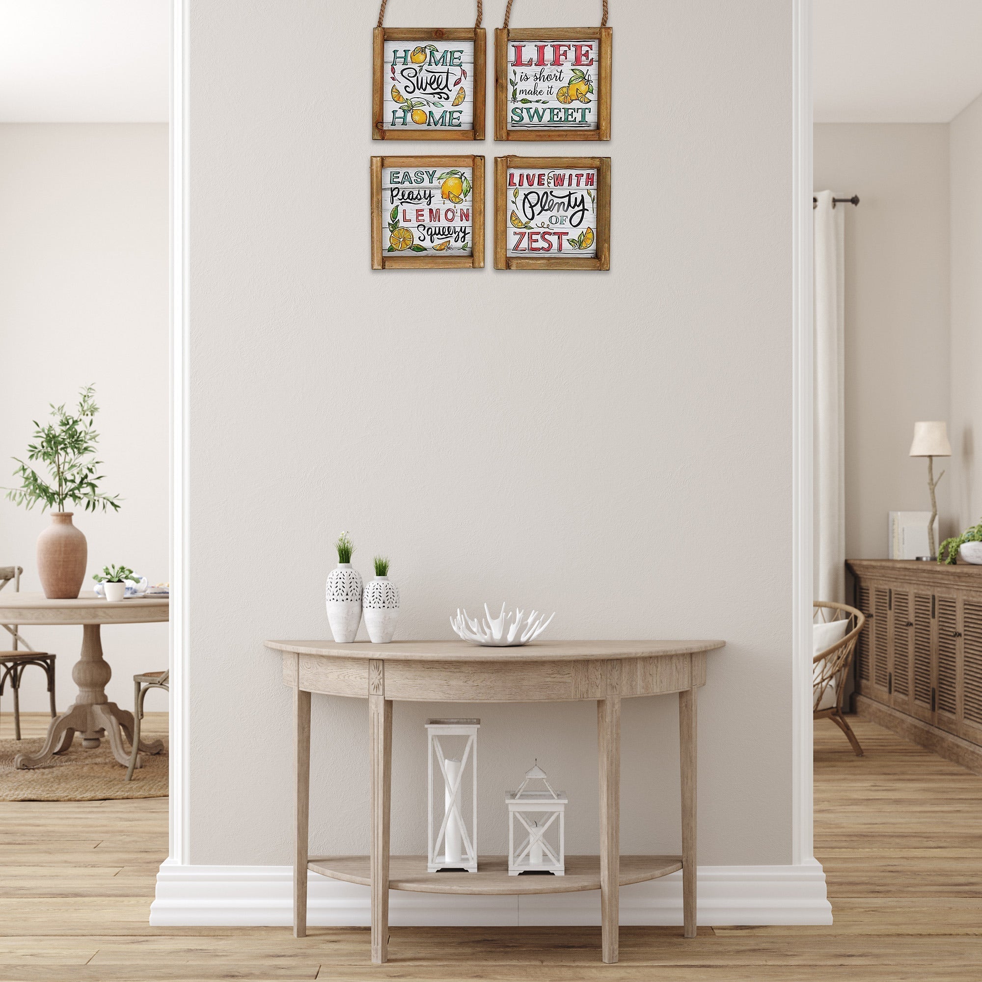 Framed Square Wood Hanger Lemon Assorted Set Of 4, Kitchen Wall Art, Decorative Home Decor