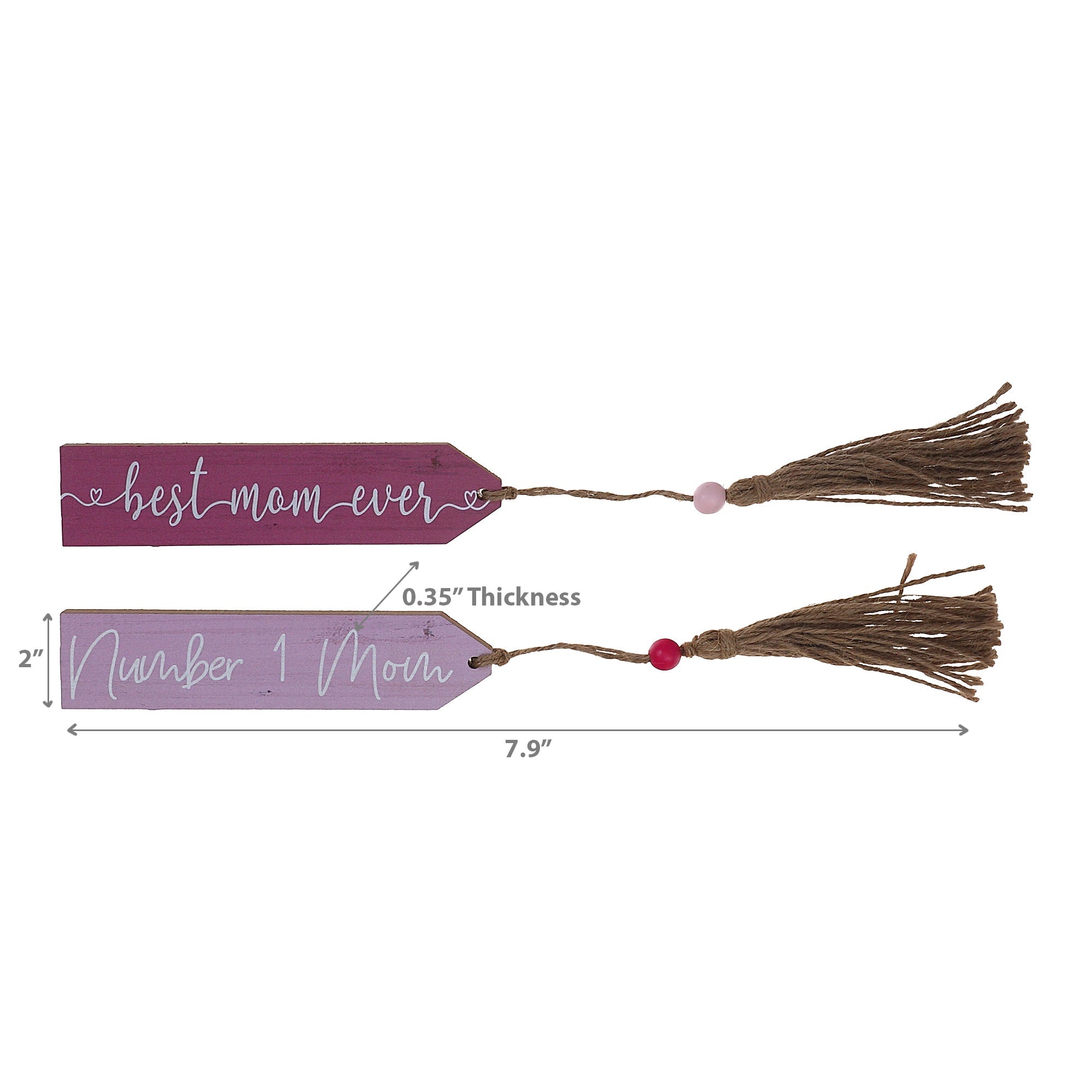 Wooden Mom Tags With Tassel Assorted Set Of 2, Rustic Wall Decor, Family Accent