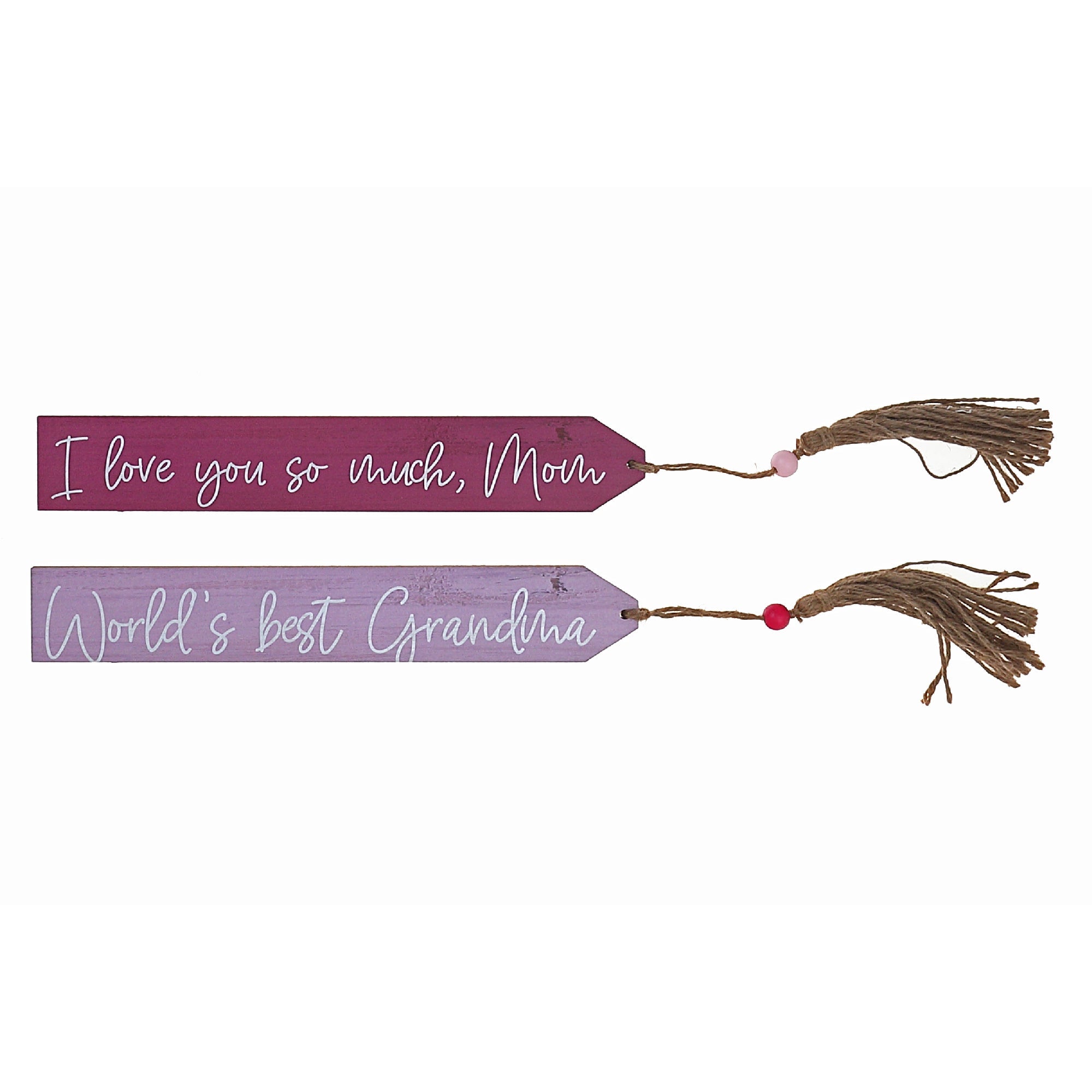 Wooden Mom & Grandma Tags With Tassel Assorted Set Of 2, Rustic Wall Decor, Family Accent