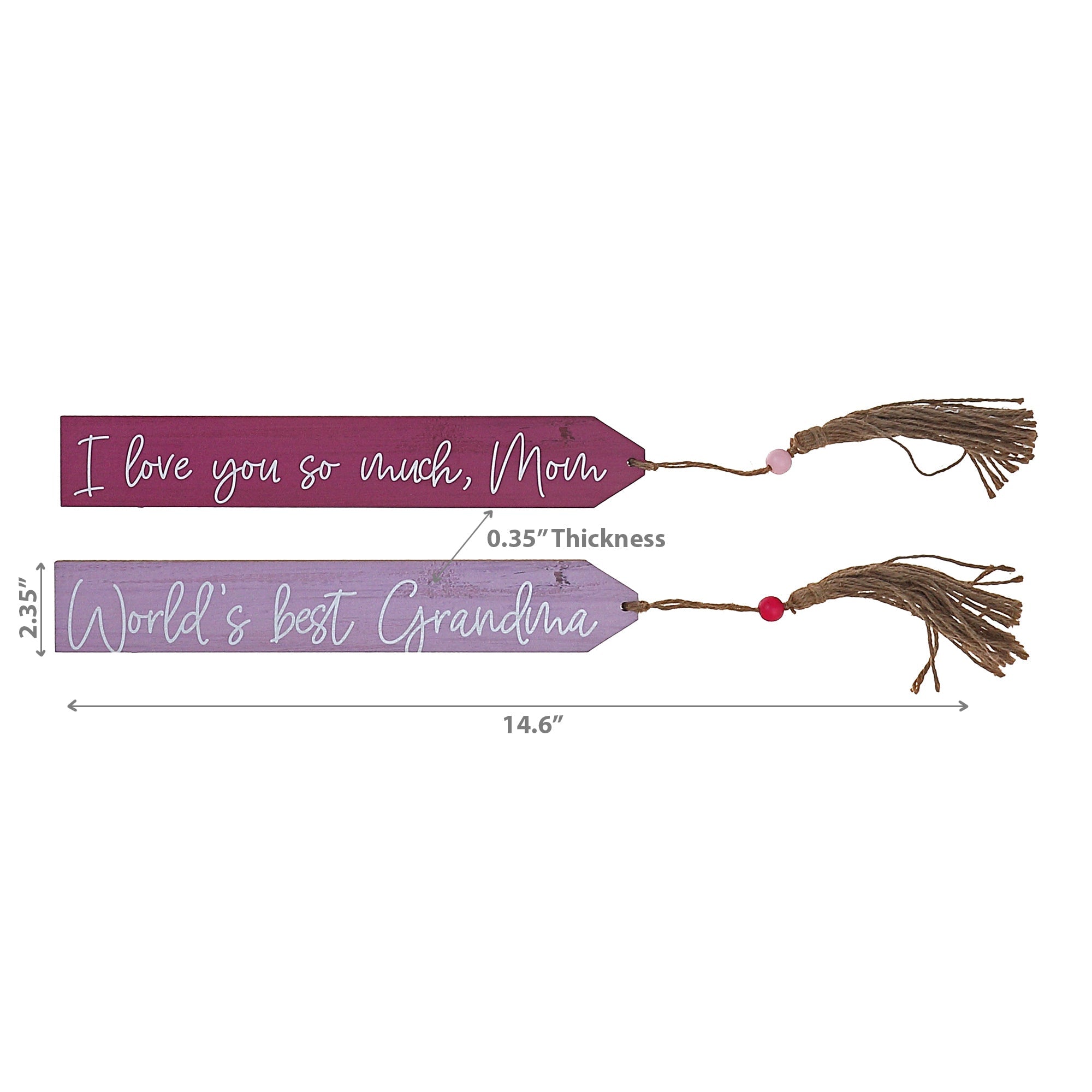 Wooden Mom & Grandma Tags With Tassel Assorted Set Of 2, Rustic Wall Decor, Family Accent