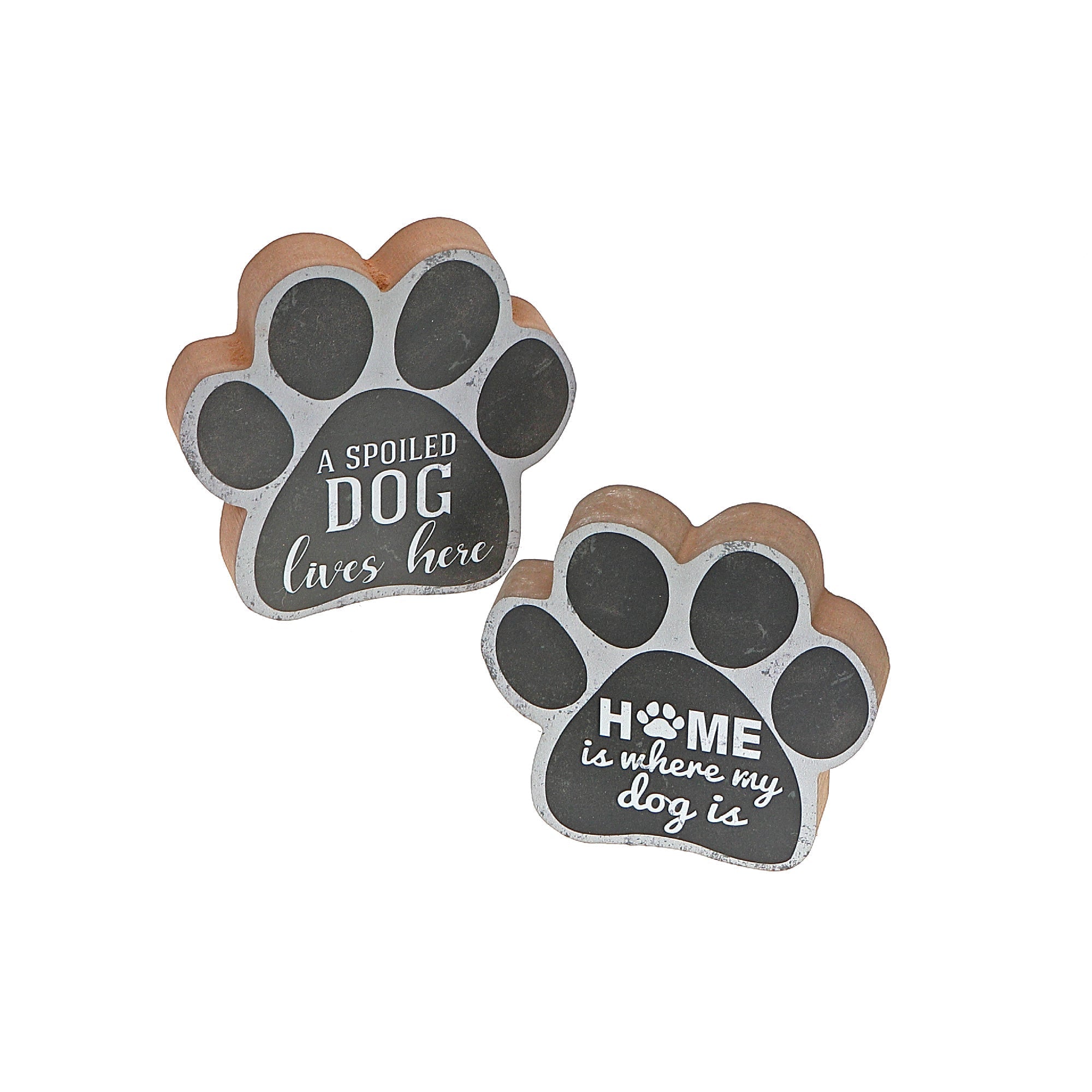 Wooden Dog Paw Shaped Sign Assorted Set Of 2, Pet Lover Wall Decor, Home Accent
