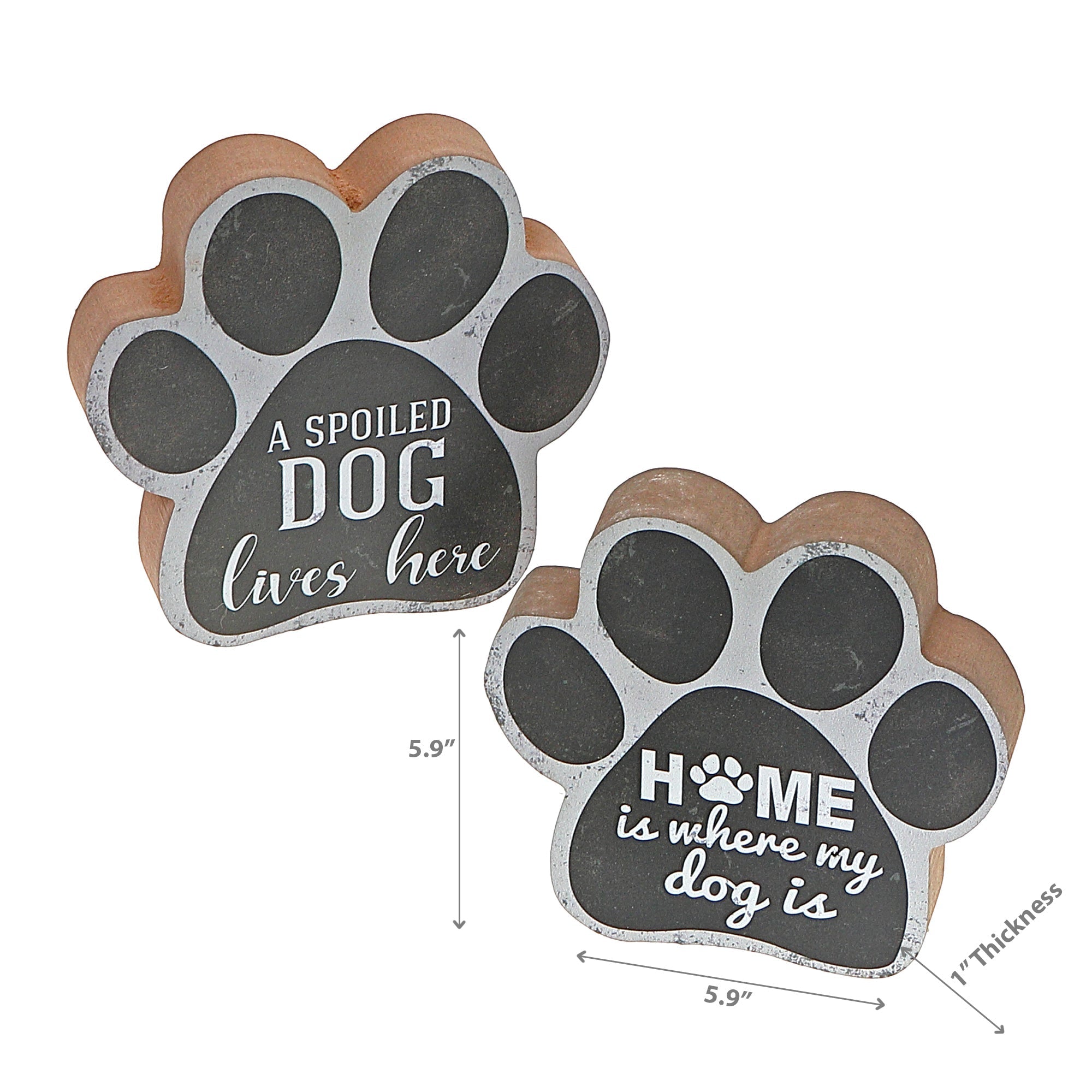 Wooden Dog Paw Shaped Sign Assorted Set Of 2, Pet Lover Wall Decor, Home Accent