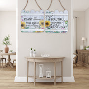 Wood Fence Shaped Floral Sign Assorted Set Of 2, Rustic Wall Decor, Farmhouse Accent