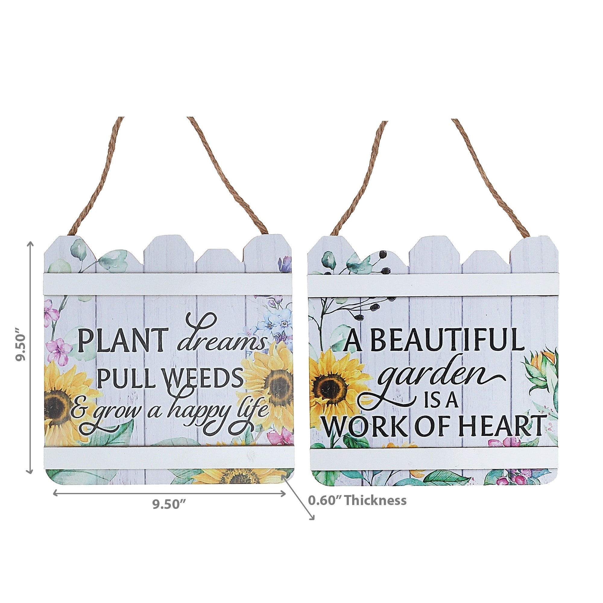 Wood Fence Shaped Floral Sign Assorted Set Of 2, Rustic Wall Decor, Farmhouse Accent