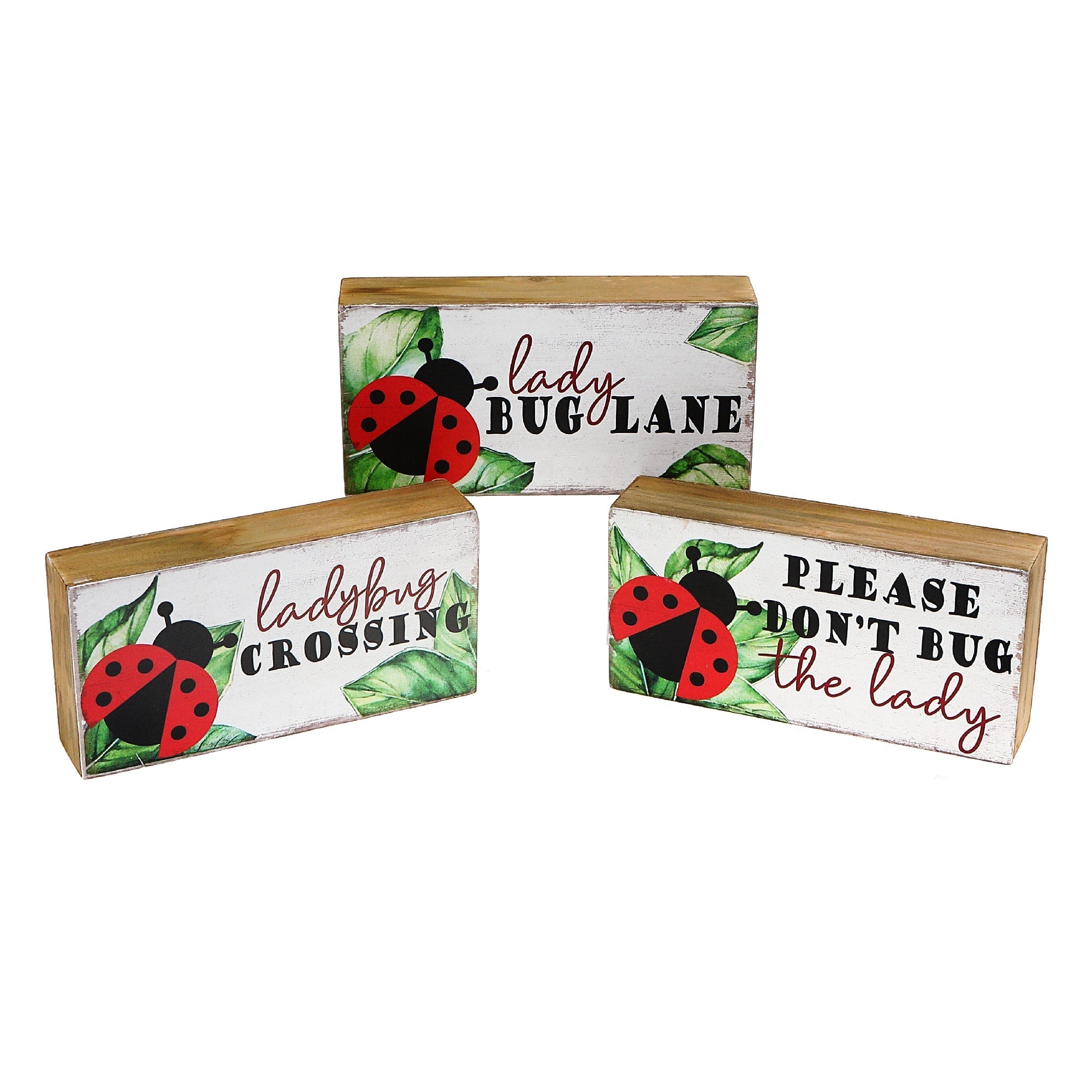 Rectangular Wood Blocks Ladybugs Assorted Set Of 3, Rustic Wall Decor, Farmhouse Accent
