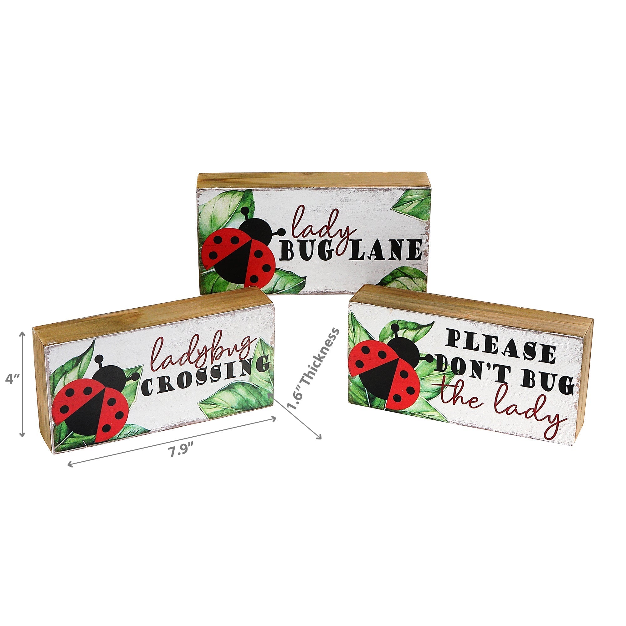 Rectangular Wood Blocks Ladybugs Assorted Set Of 3, Rustic Wall Decor, Farmhouse Accent