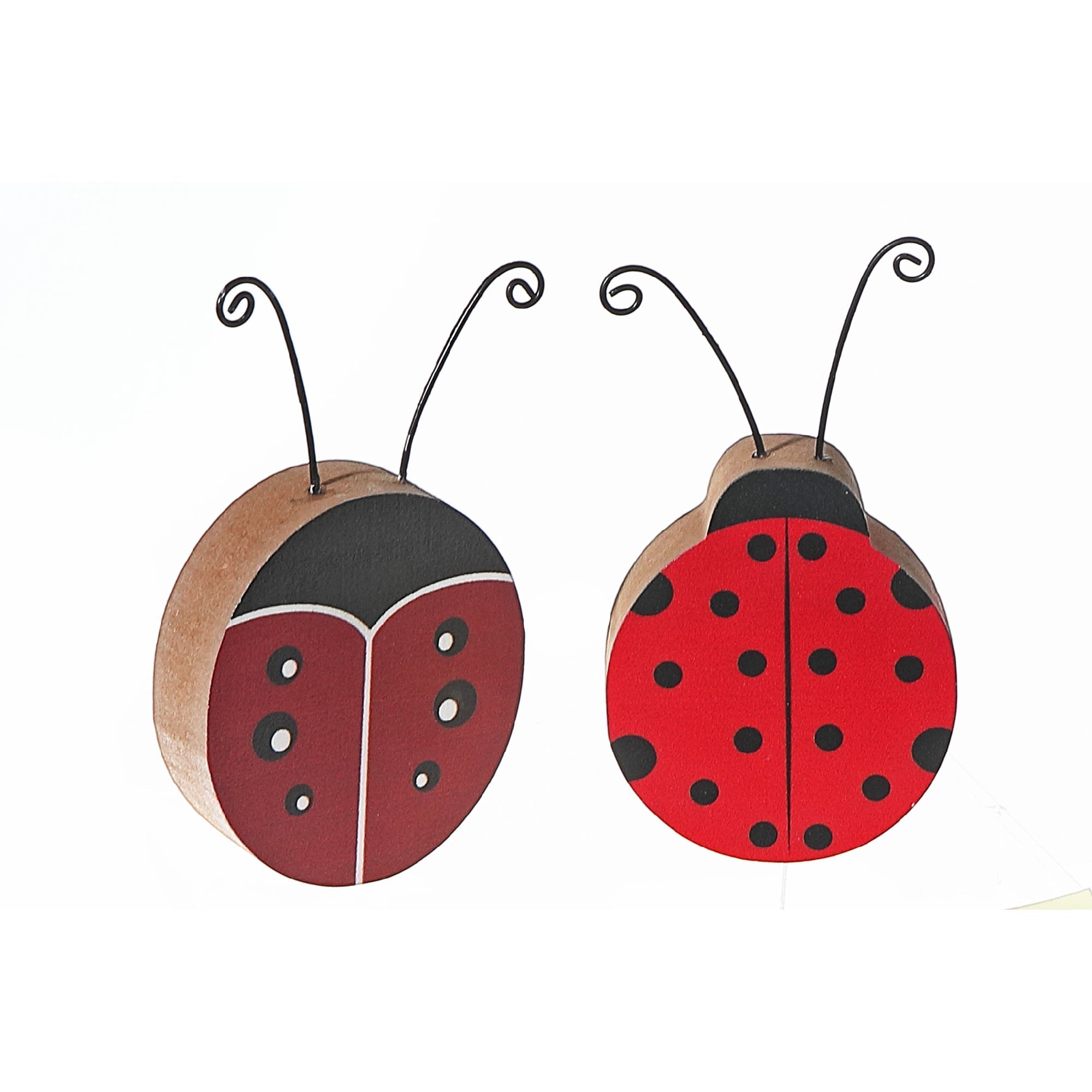 Wooden Ladybug Figurine Assorted Set Of 2, Garden Table Decor, Home Accent
