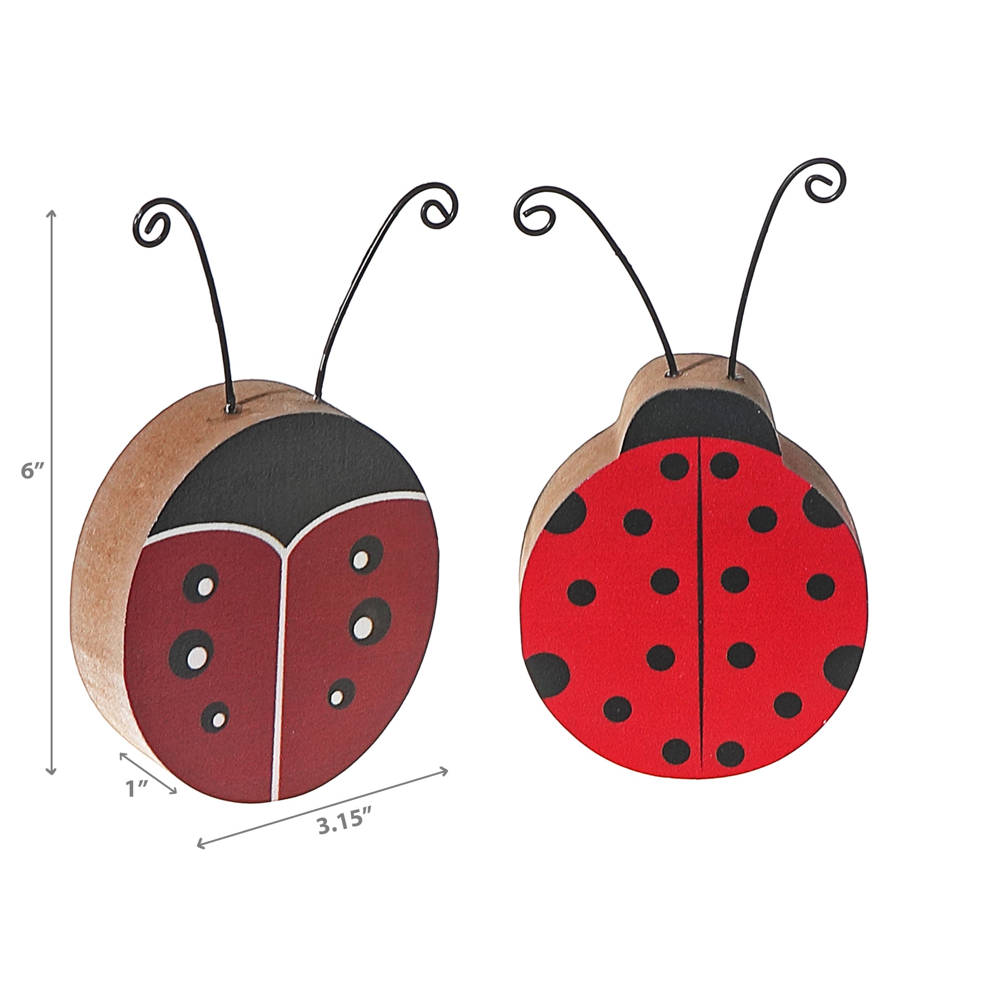 Wooden Ladybug Figurine Assorted Set Of 2, Garden Table Decor, Home Accent