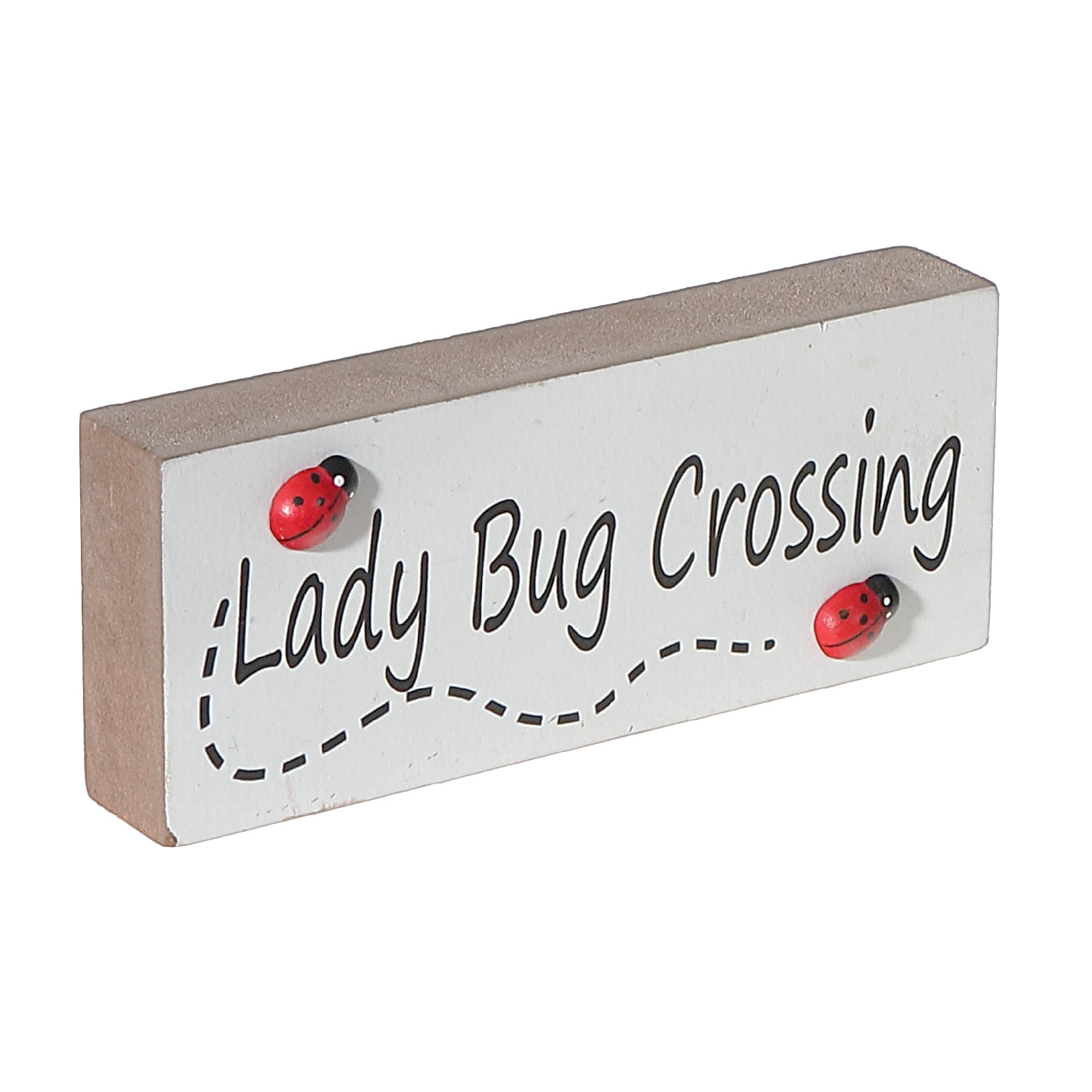 Ladybug Crossing Wood Block, Rustic Desk Decor, Garden Accent