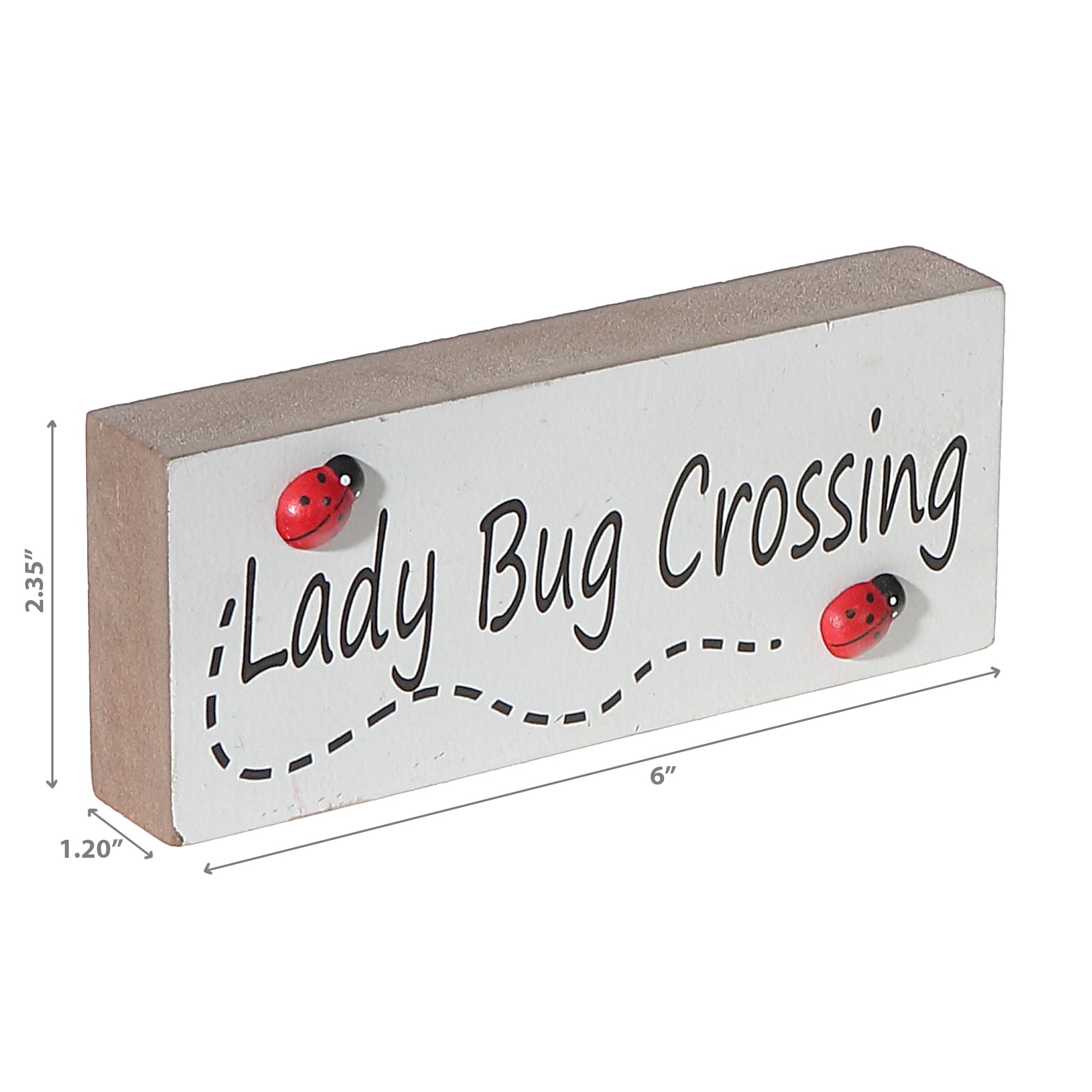 Ladybug Crossing Wood Block, Rustic Desk Decor, Garden Accent