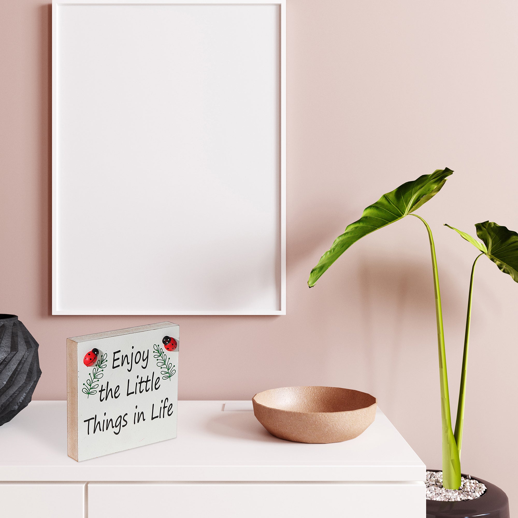 Wood Block Enjoy The Little Things In Life, Inspirational Desk Decor, Rustic Accent