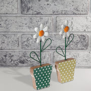 Galvanized Daisy On Wood Stand Assorted Set Of 2, Rustic Table Decor, Farmhouse Accent
