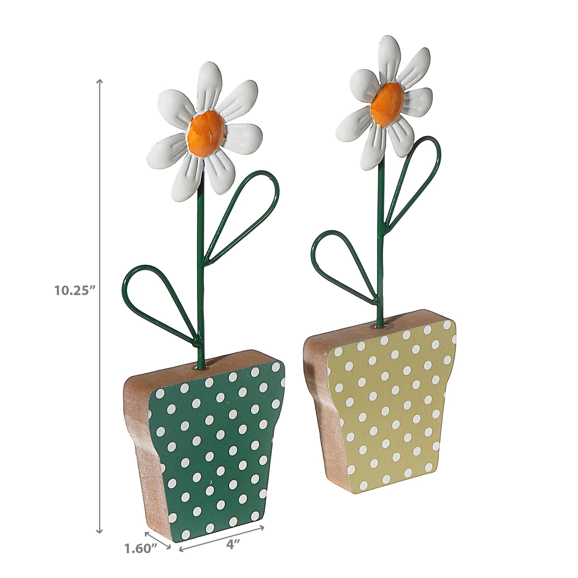 Galvanized Daisy On Wood Stand Assorted Set Of 2, Rustic Table Decor, Farmhouse Accent
