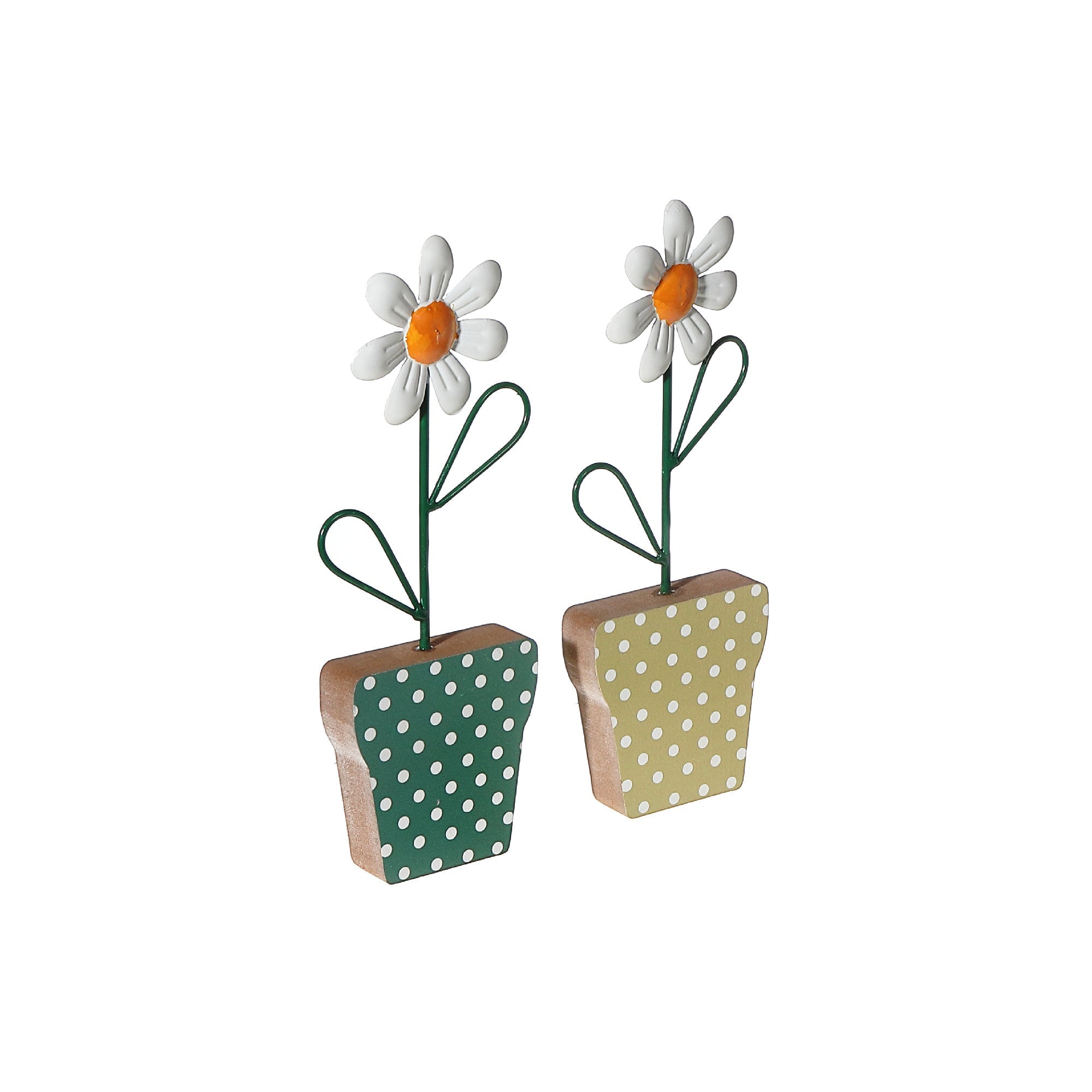 Galvanized Daisy On Wood Stand Assorted Set Of 2, Rustic Table Decor, Farmhouse Accent