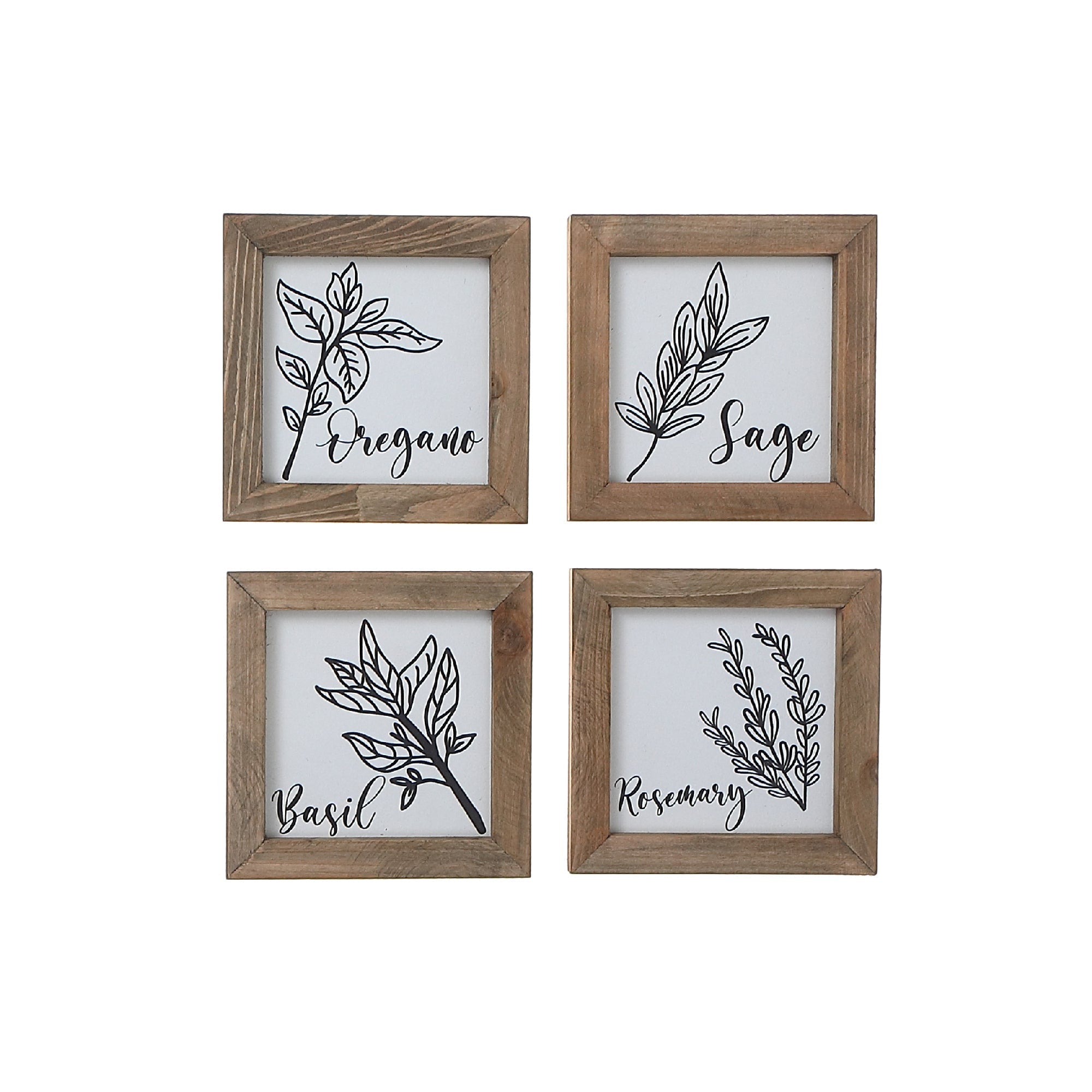 Framed Wood Blocks Kitchen Herbs Assorted Set Of 4, Kitchen Wall Decor, Farmhouse Accent