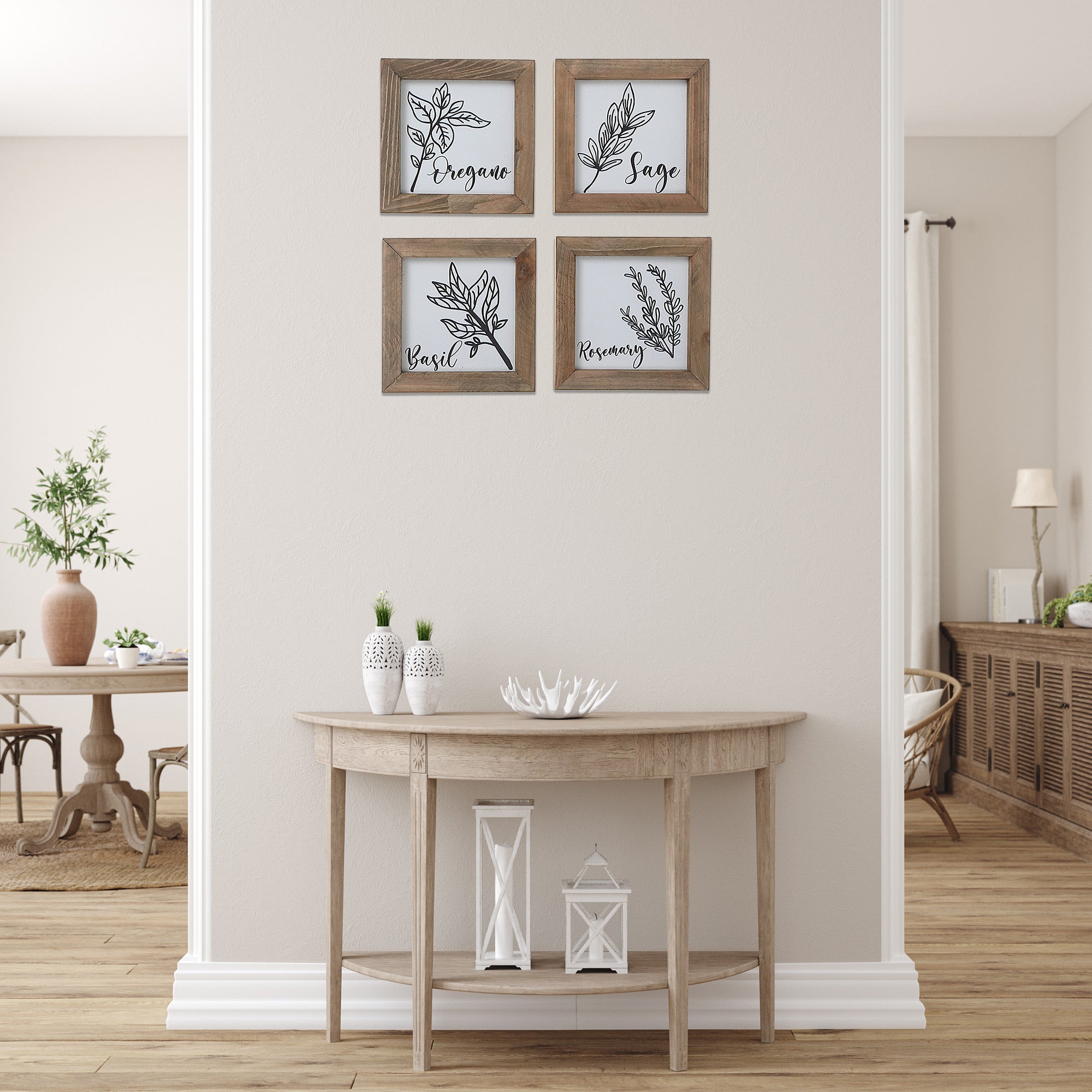 Framed Wood Blocks Kitchen Herbs Assorted Set Of 4, Kitchen Wall Decor, Farmhouse Accent