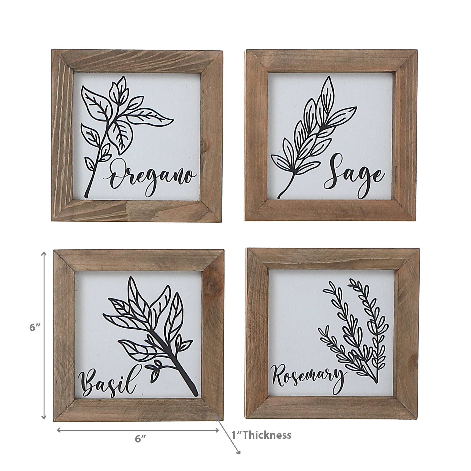 Framed Wood Blocks Kitchen Herbs Assorted Set Of 4, Kitchen Wall Decor, Farmhouse Accent