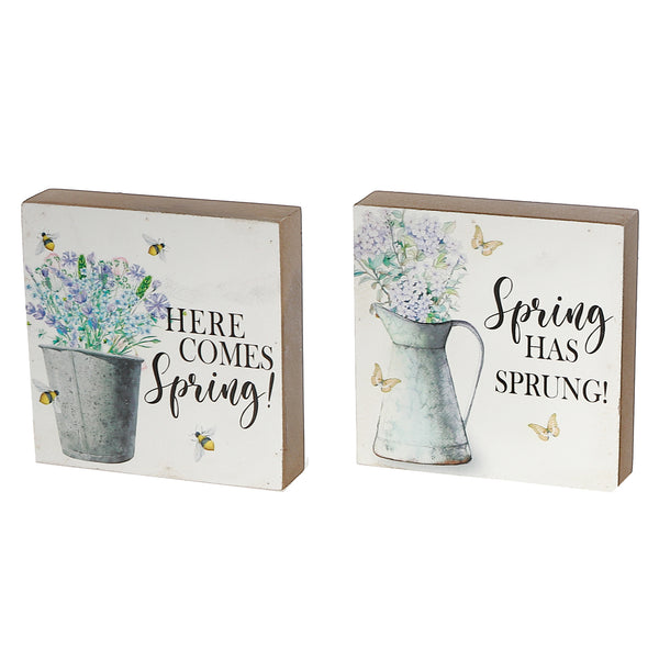 MDF Square Blocks Spring Floral - Set of 2